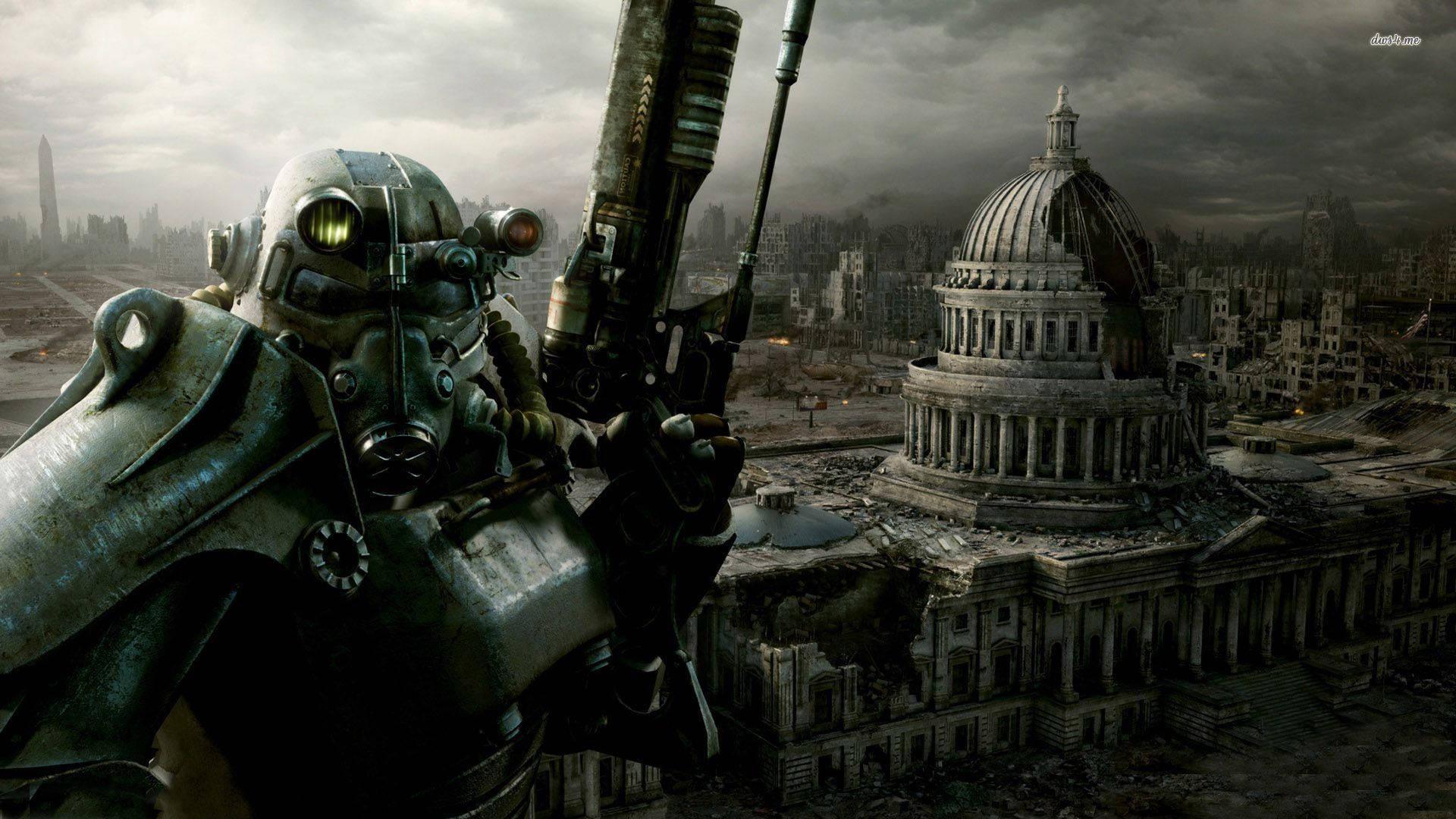 A Fallout soldier ready to take on the world in power armor — 1920x1080 wallpaper