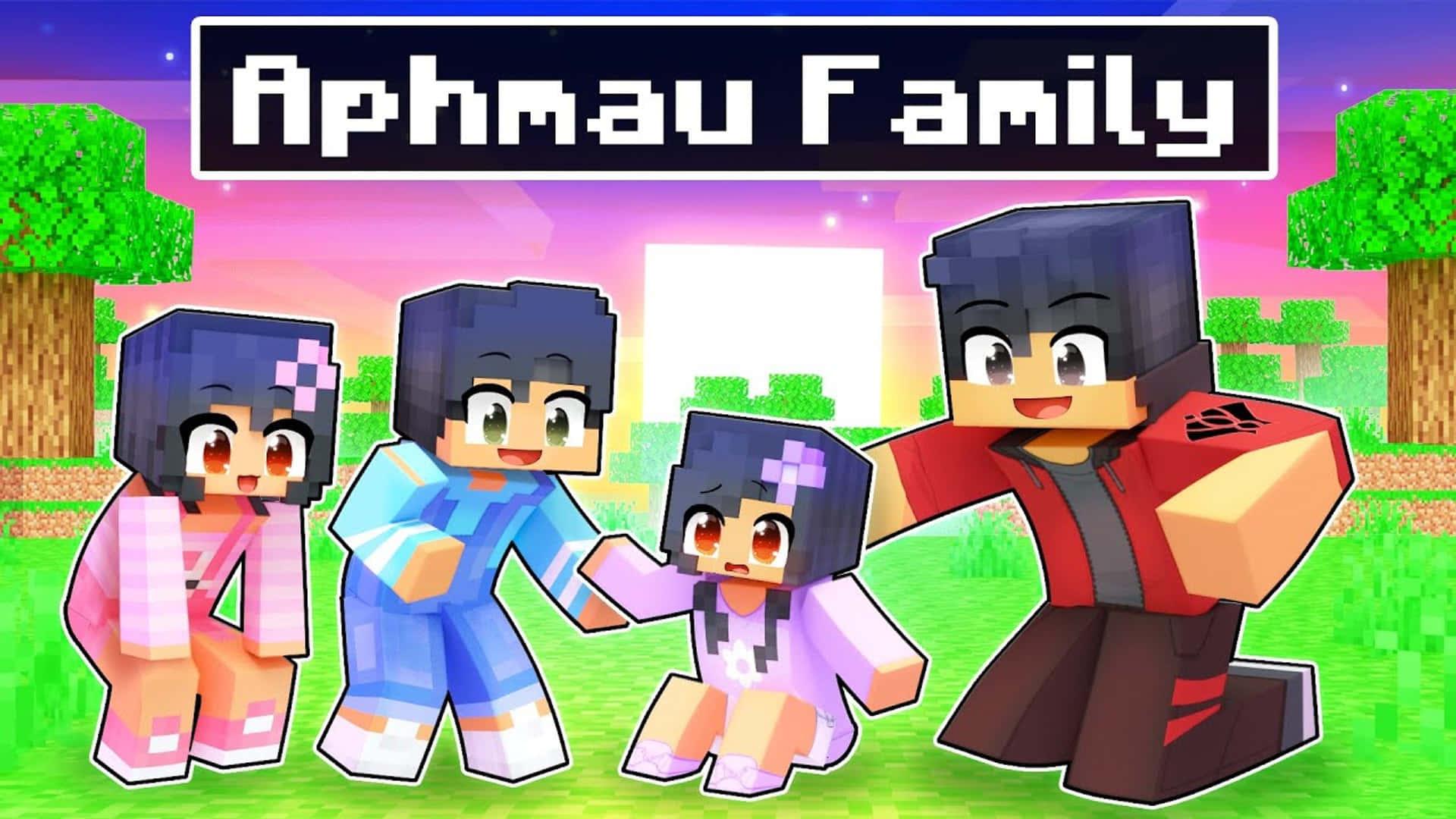 a family of minecraft characters standing in front of a tree — 1920x1080 wallpaper