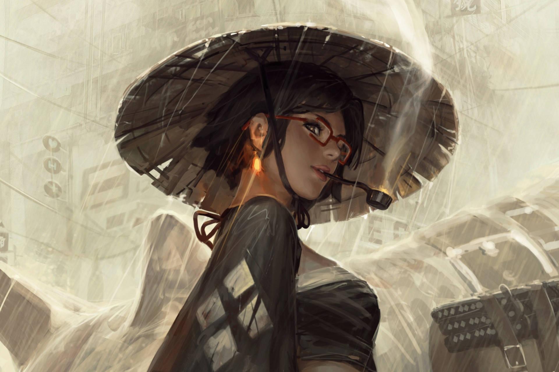 A fierce samurai girl wearing a traditional kasa — 1920x1280 wallpaper