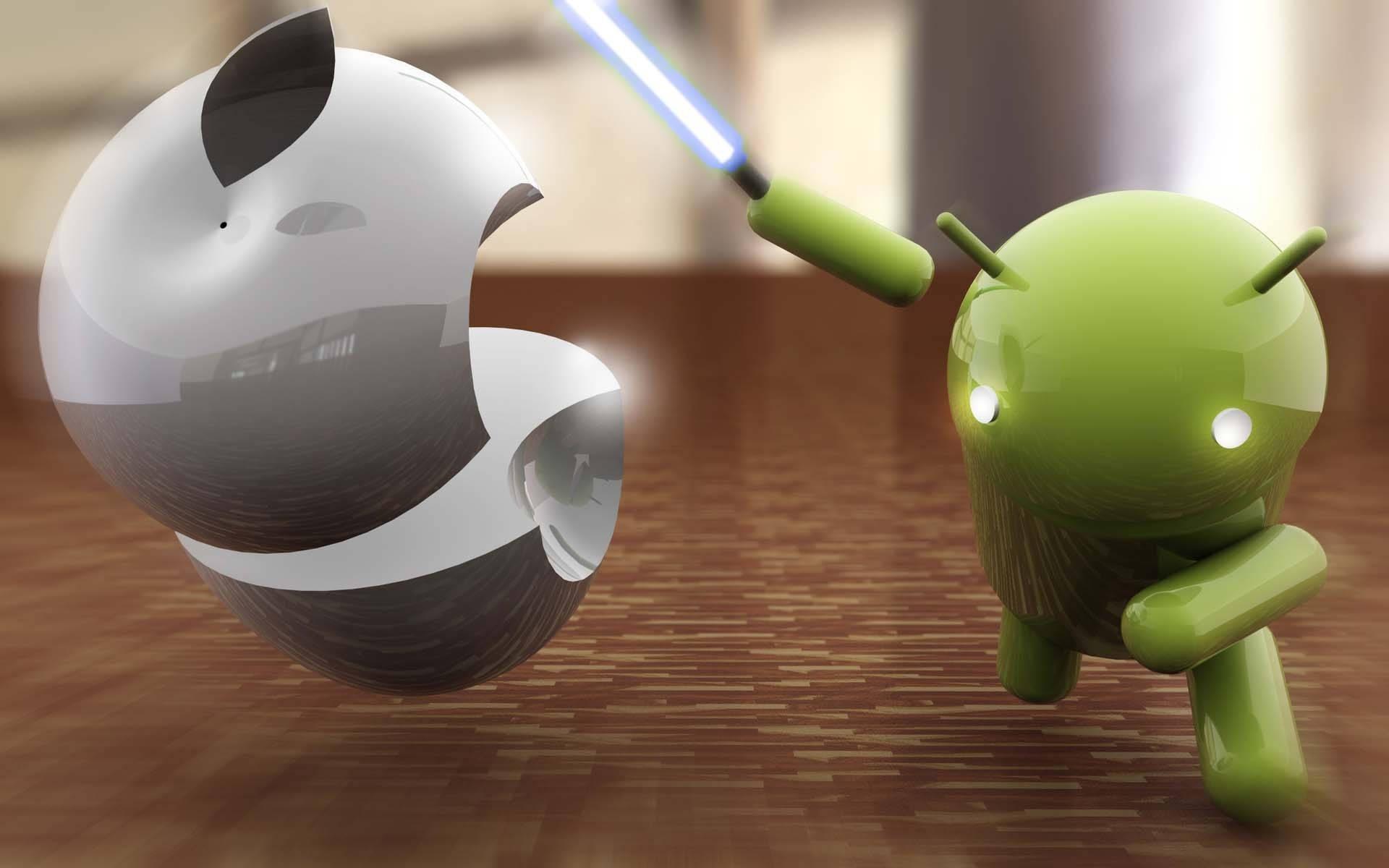 A Friendly Android Robot Taking On It's Biggest Competitor — 1920x1200 wallpaper