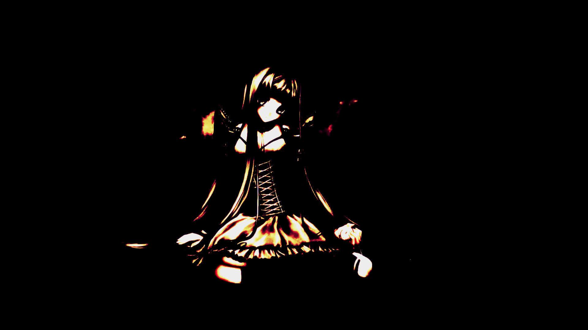 a girl in a black dress with a flame in her hair — 1920x1080 wallpaper