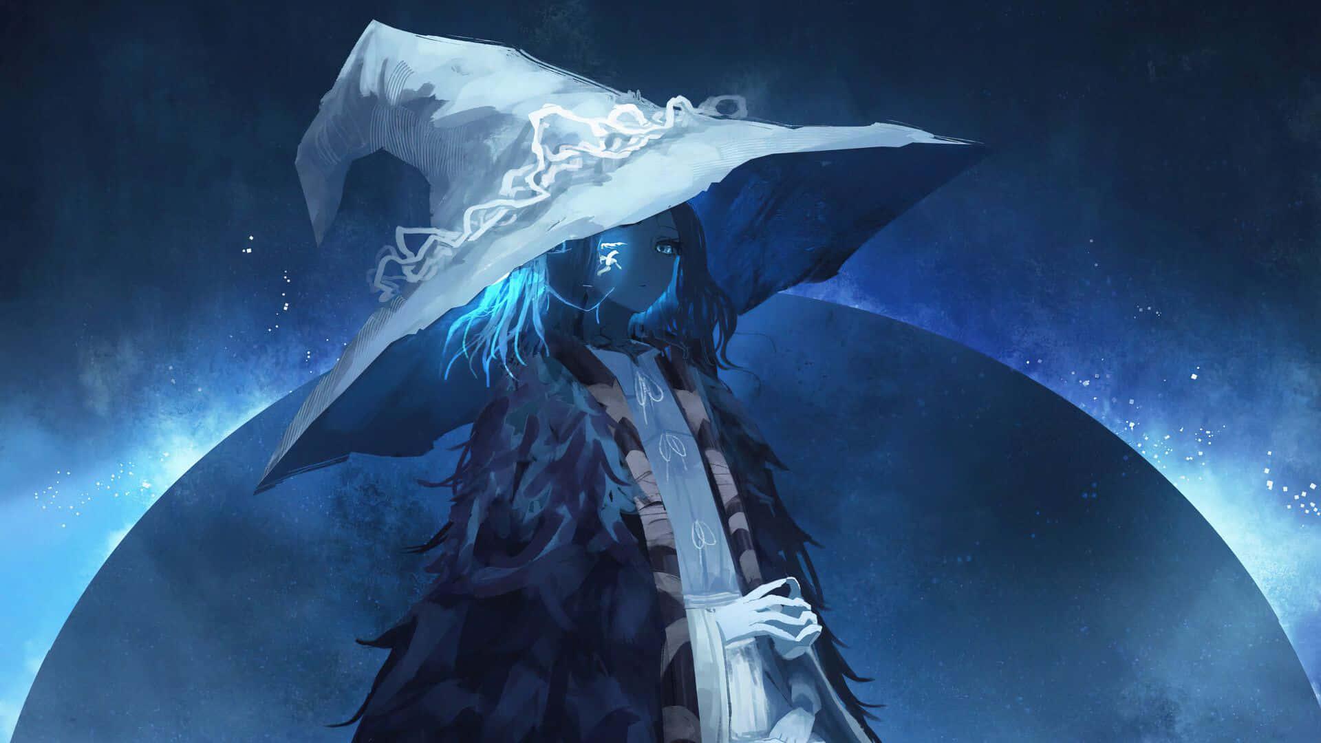a girl in a hat and a hat with blue hair — 1920x1080 wallpaper