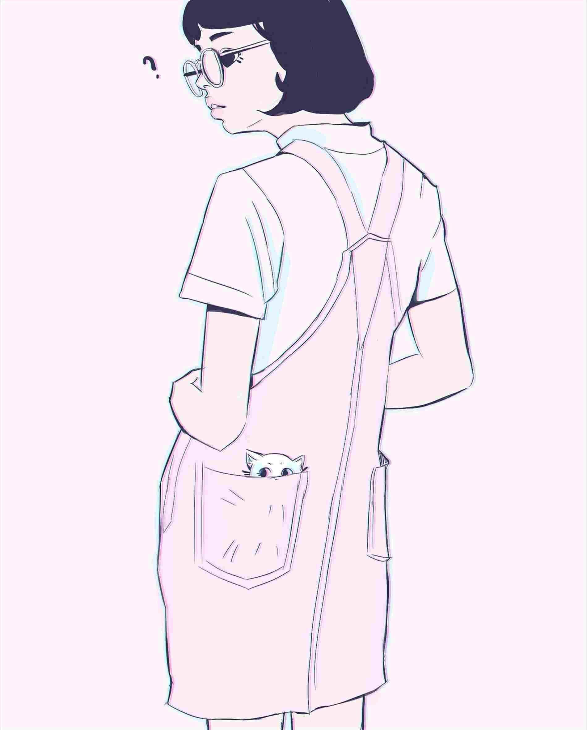 a girl in a pink overall dress with glasses — 1900x2361 wallpaper