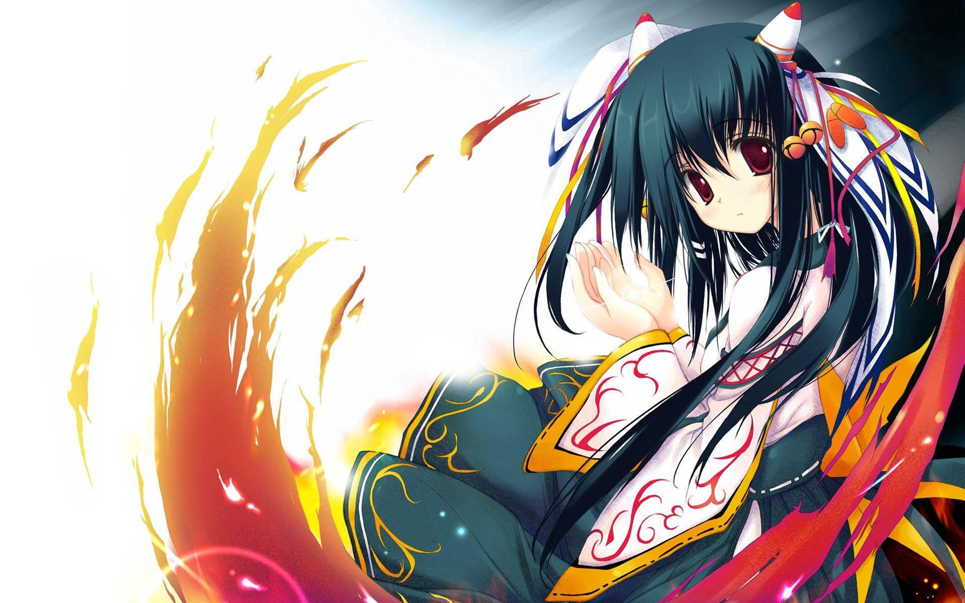 A girl in flames, burning with determination — 1920x1200 wallpaper