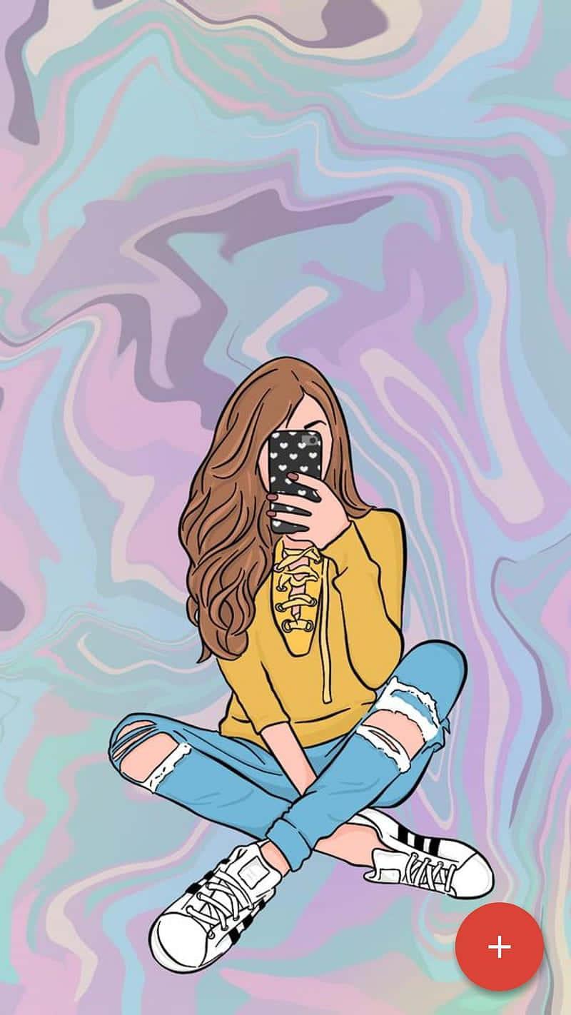 a girl is sitting on the floor with a phone in her hand — 800x1422 wallpaper