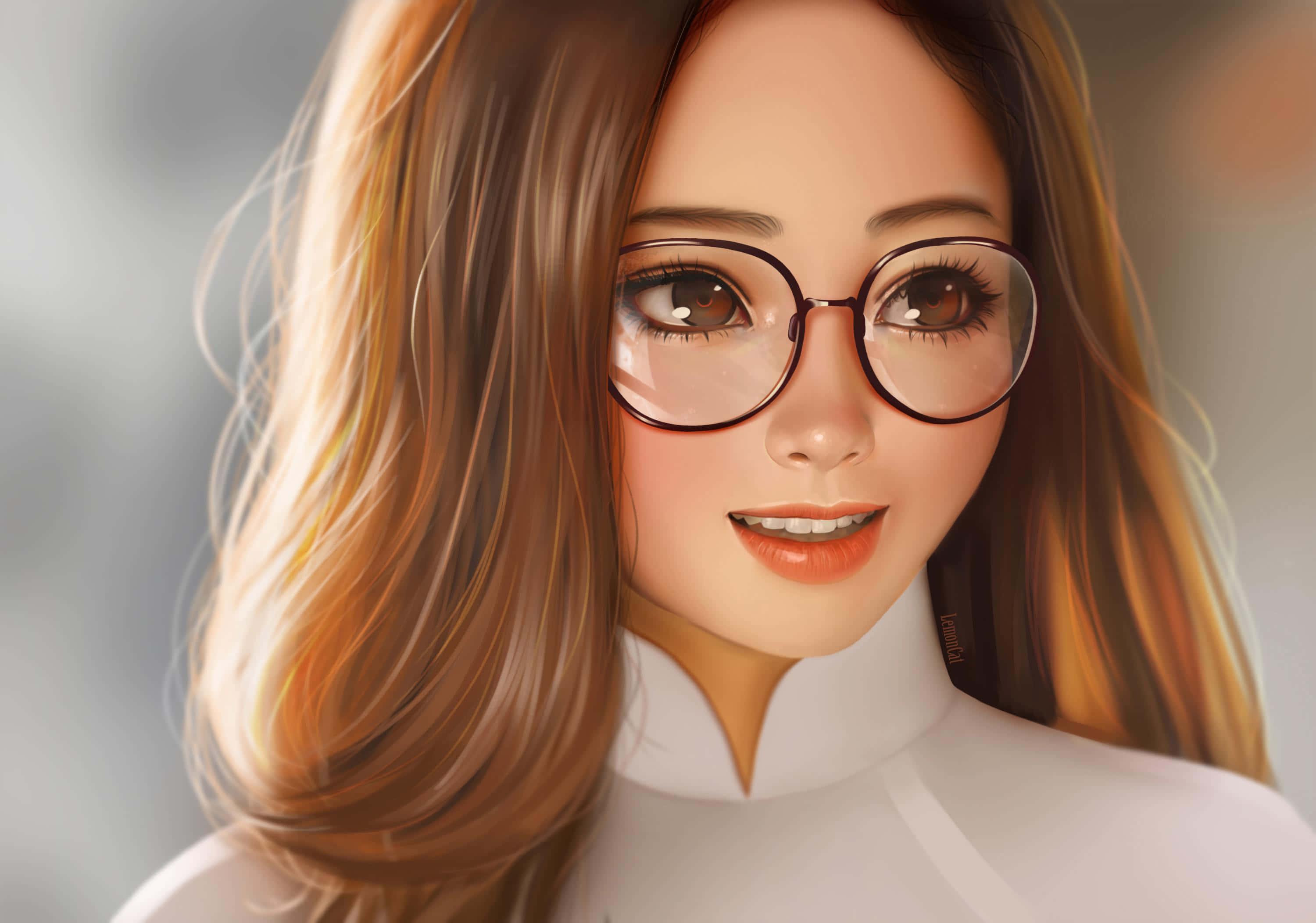 a girl with glasses is smiling — 3000x2104 wallpaper