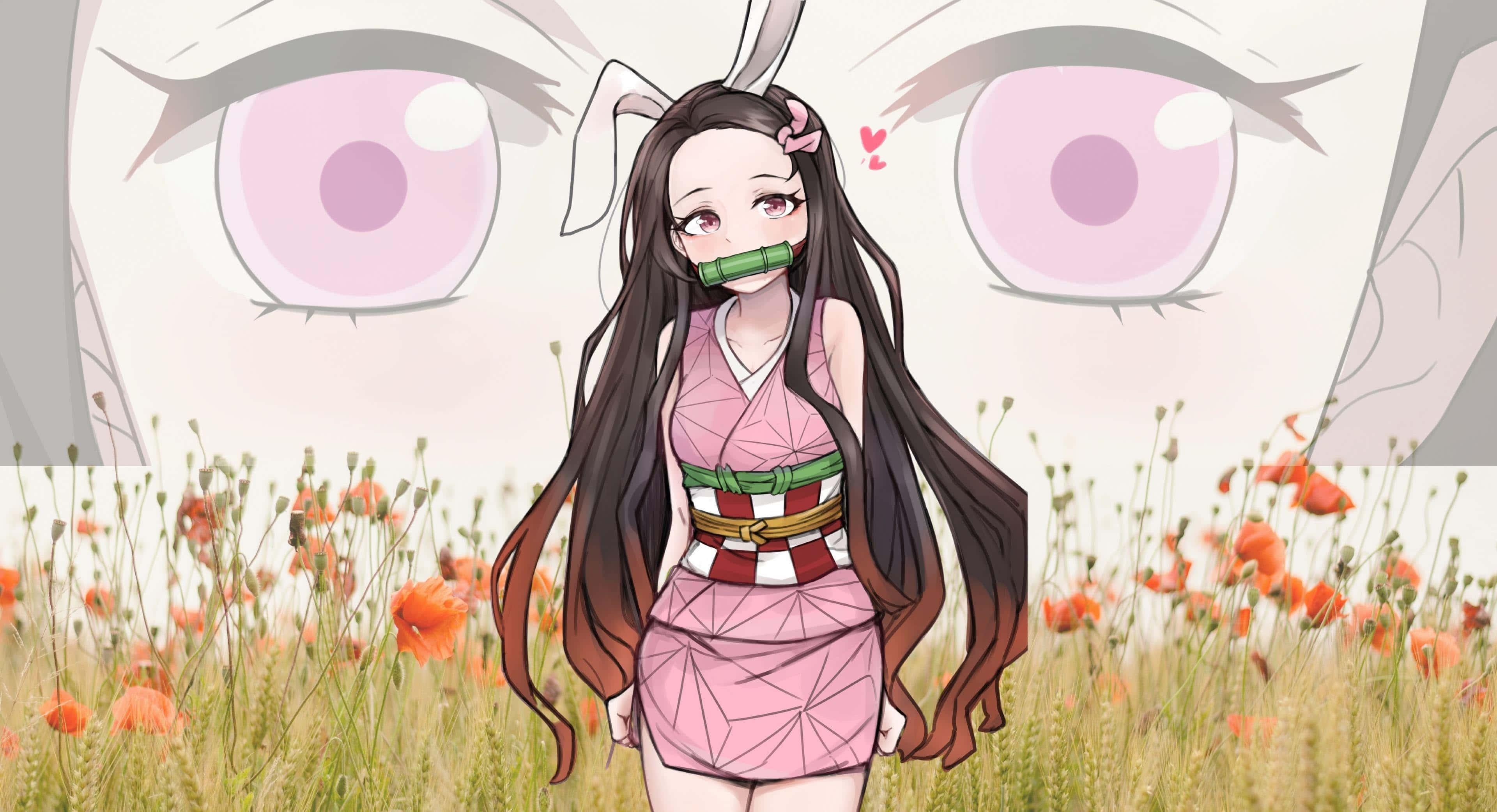 a girl with long hair and a bunny mask — 3840x2084 wallpaper