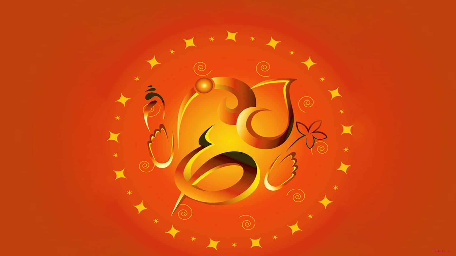 a golden om symbol on an orange background — 1920x1080 wallpaper