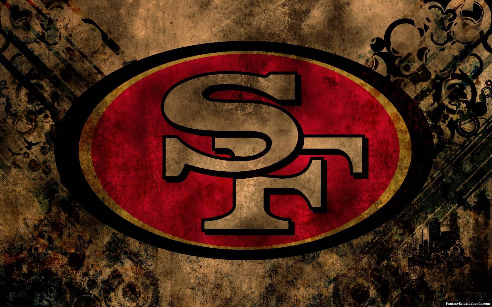 A grungy royal pattern featuring the iconic San Francisco 49ers logo. — 1680x1050 wallpaper