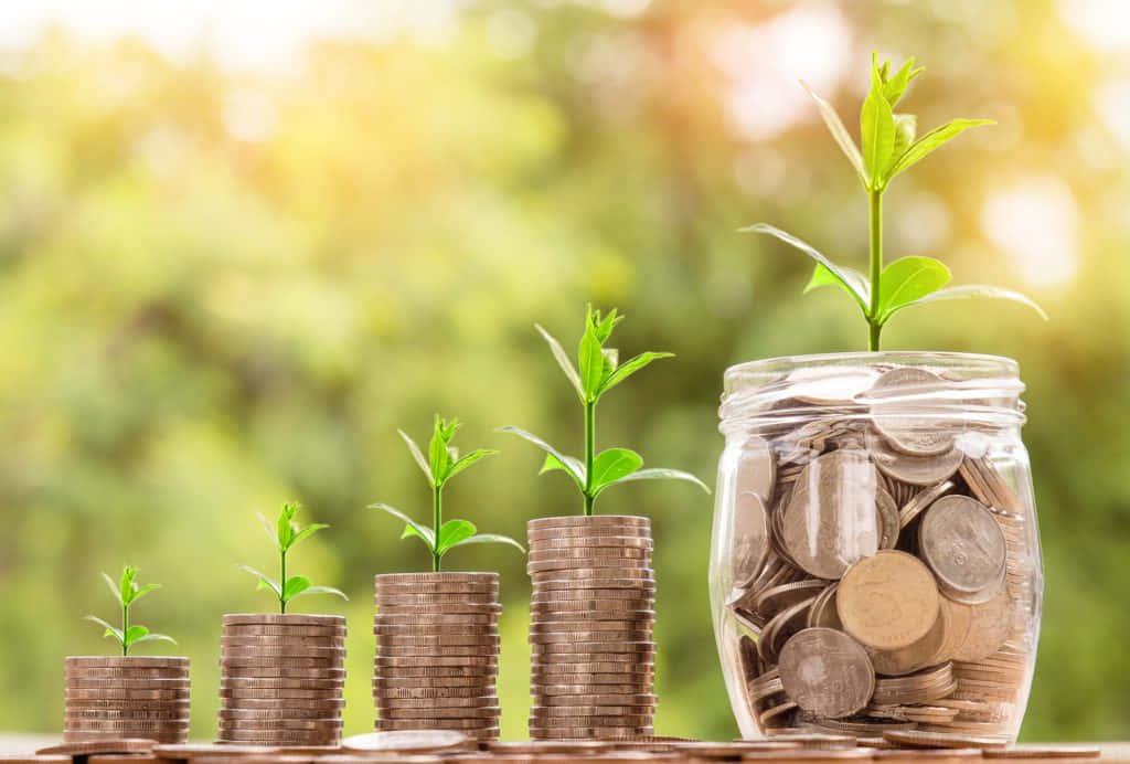 a jar with coins and a plant growing out of it — 1024x692 wallpaper