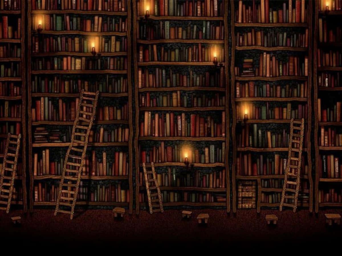 a library with many books and ladders — 1200x900 wallpaper