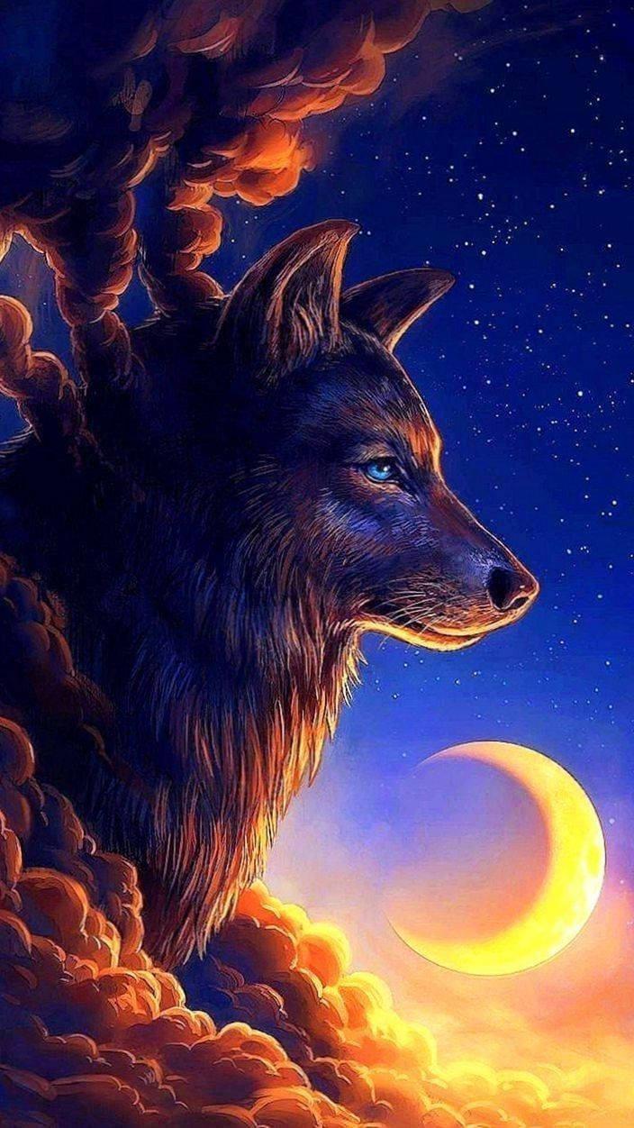 A lone wolf stands atop a mountain at sunset — 704x1252 wallpaper