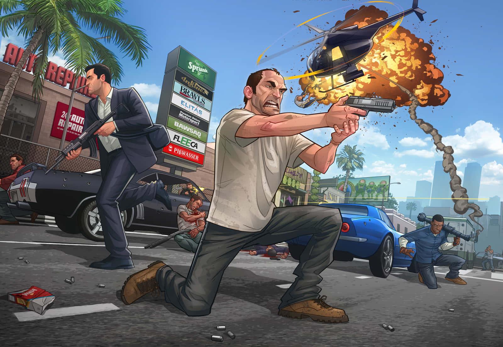 a man is shooting at a man in the street — 1600x1105 wallpaper