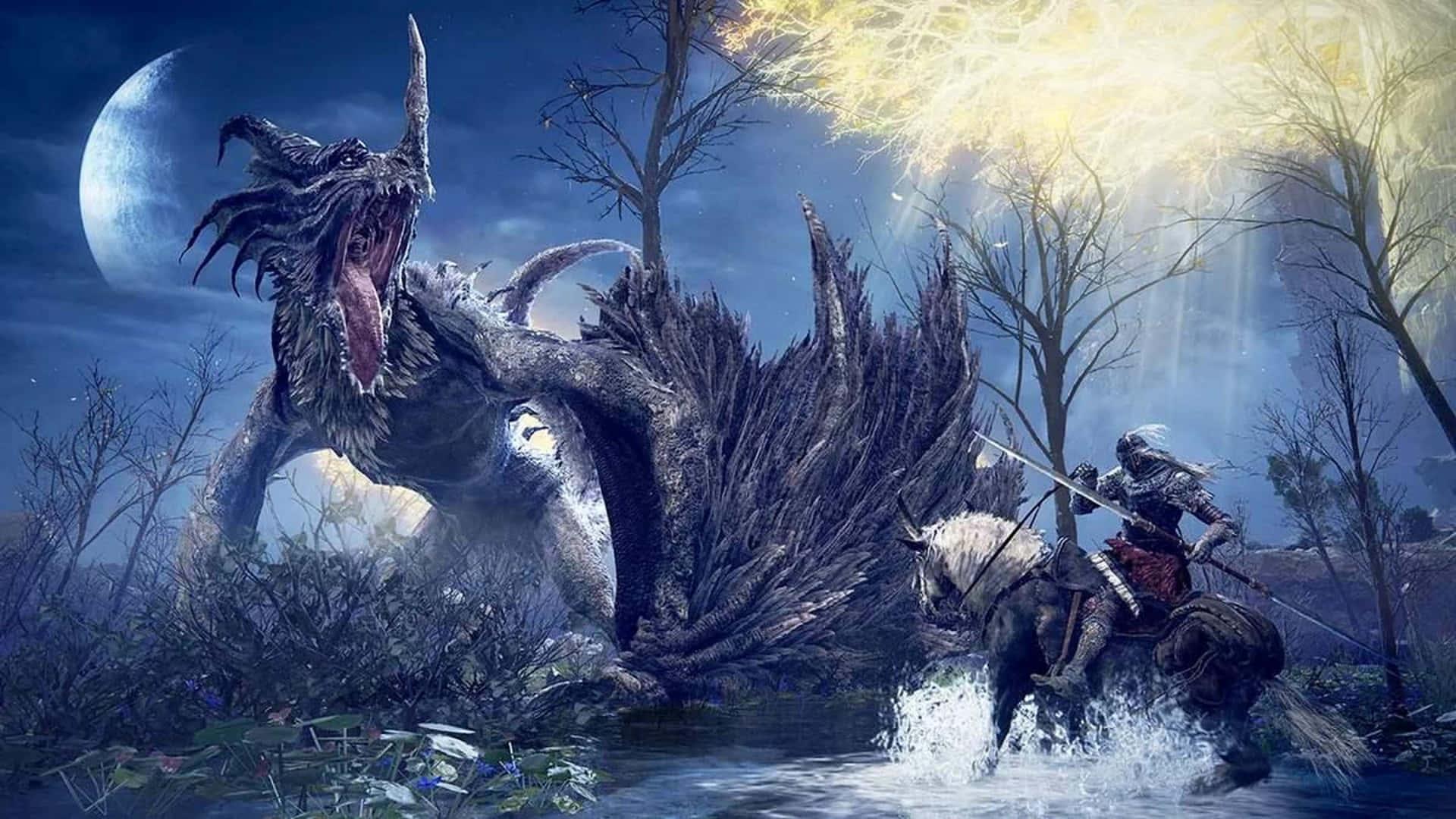 a man riding a horse next to a dragon — 1920x1080 wallpaper