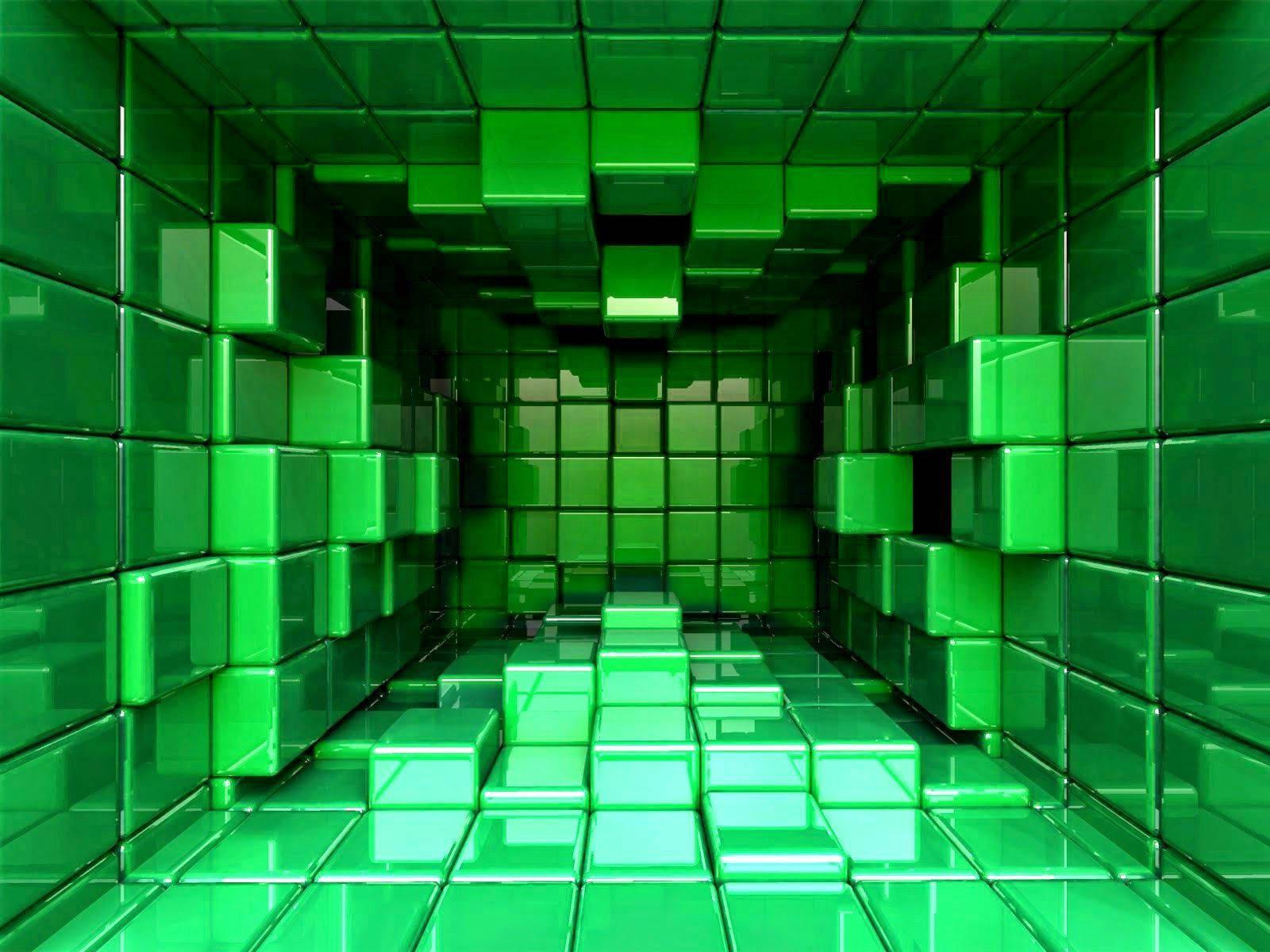 A Modern 3D-Green Cubes Room — 1600x1200 wallpaper