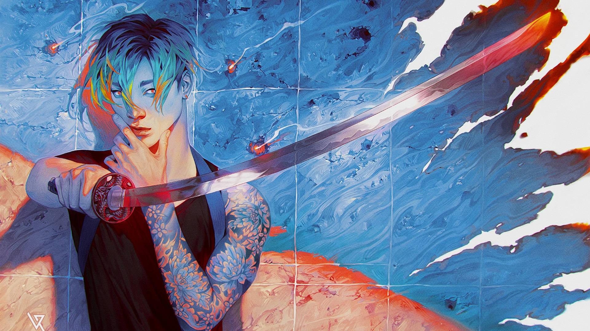 A modern-day samurai warrior with intricate tattooing — 1920x1080 wallpaper