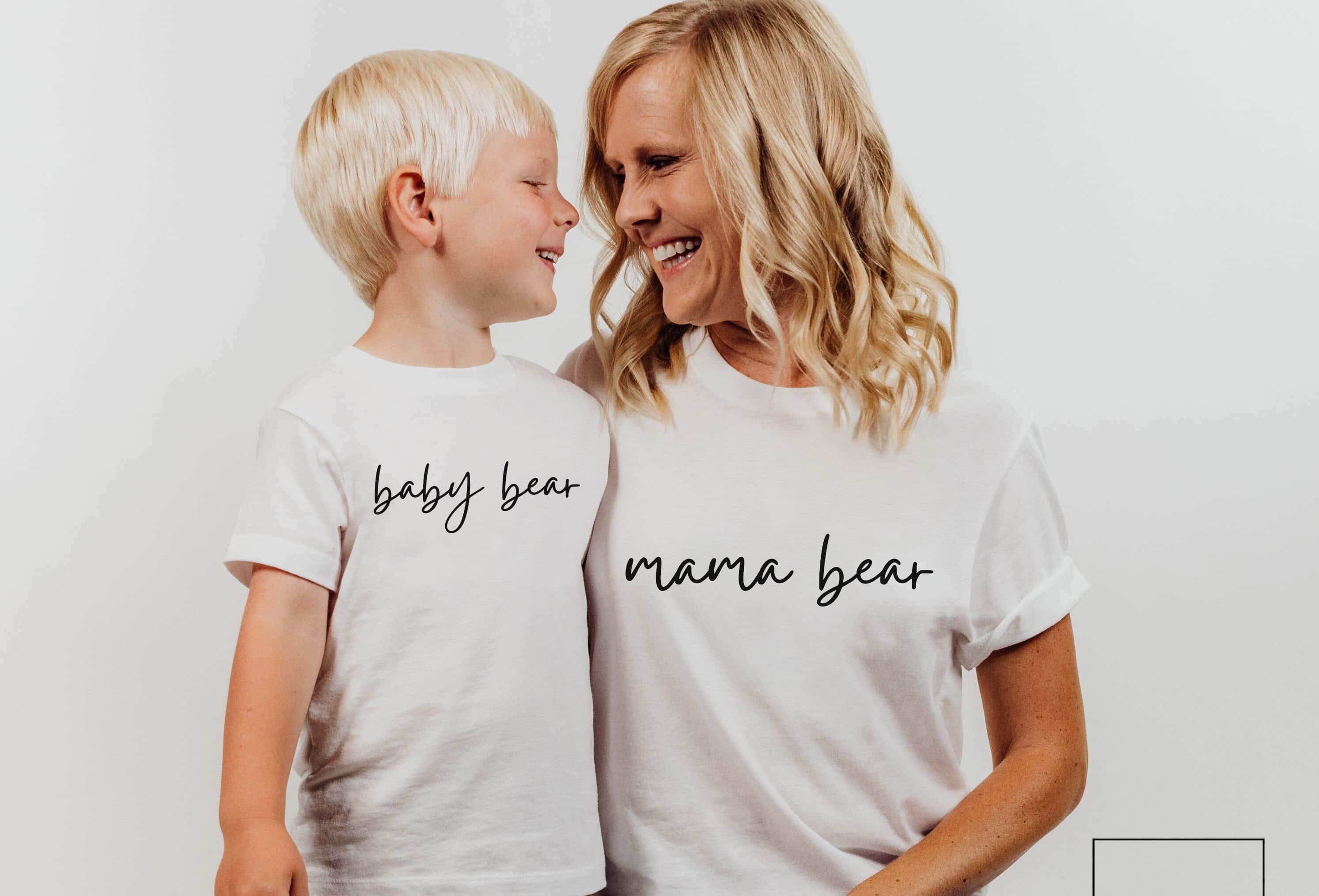 a mother and son wearing t - shirts that say baby mama bear — 2986x2030 wallpaper