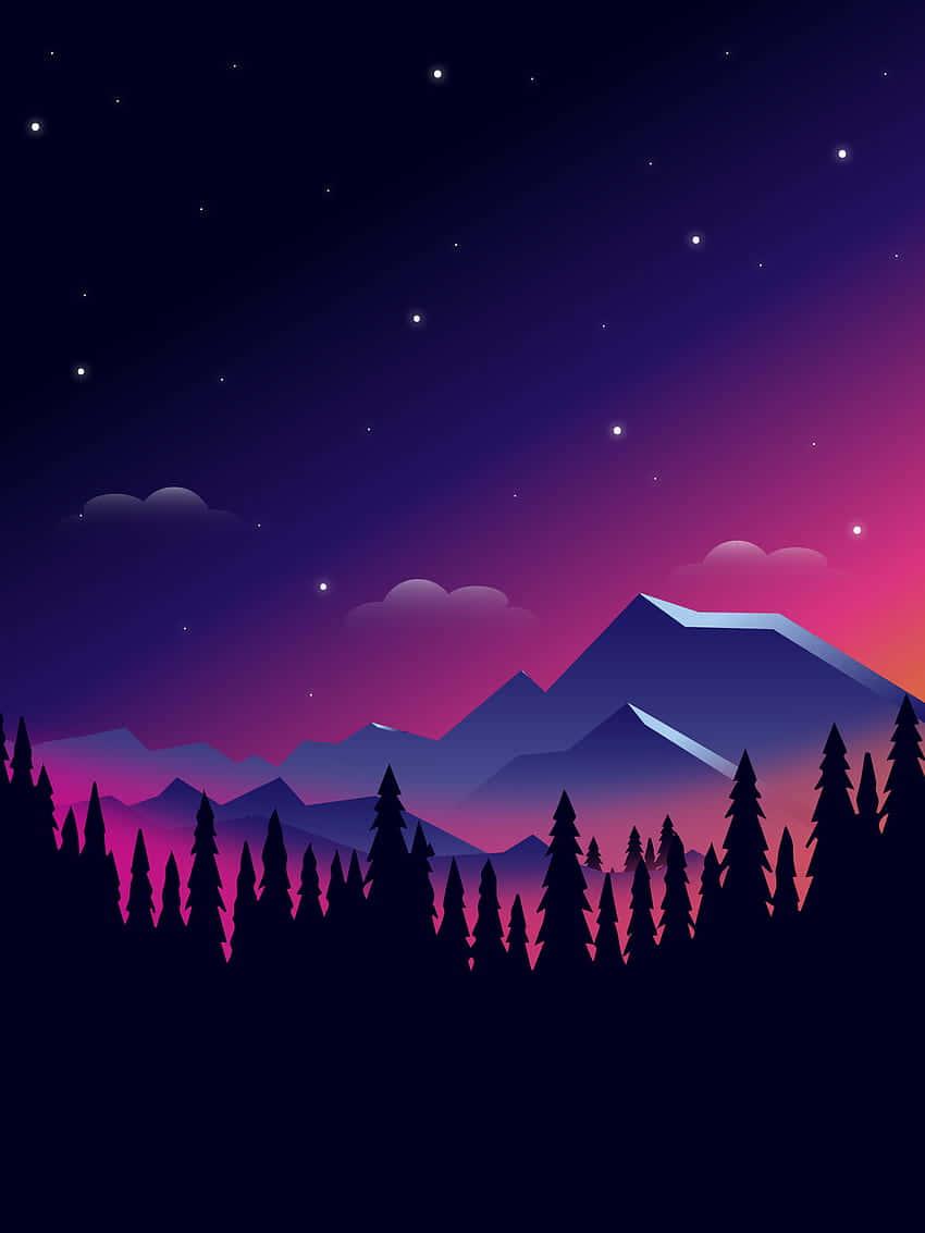 a mountain landscape with stars and trees at night — 850x1133 wallpaper