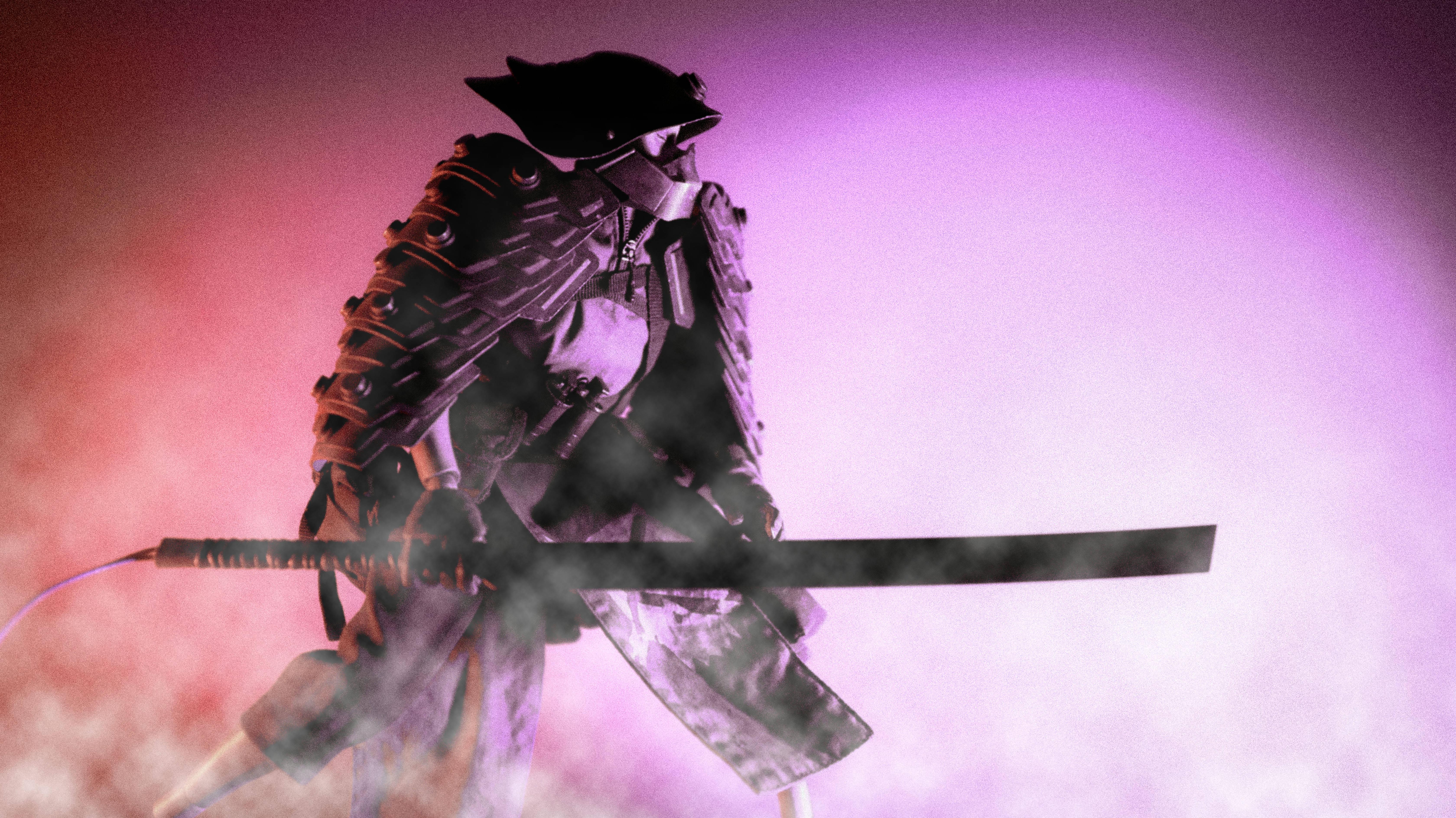 A Mysterious Aesthetic Purple Samurai — 6720x3776 wallpaper