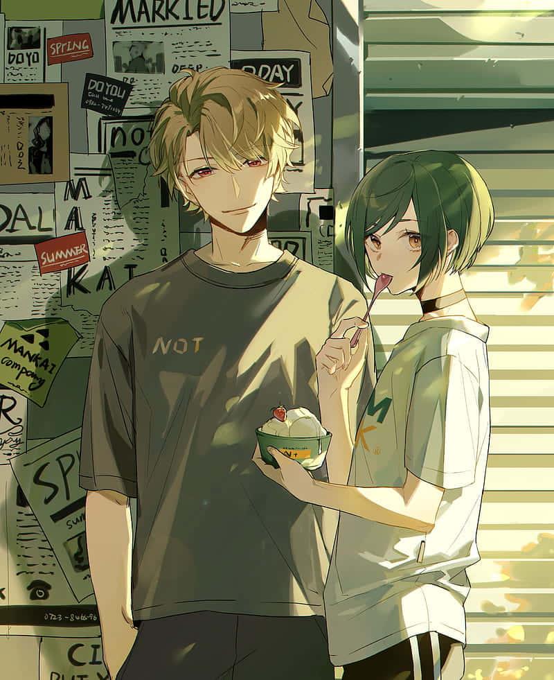 A Nighttime Date for a Loving Anime Couple — 800x981 wallpaper