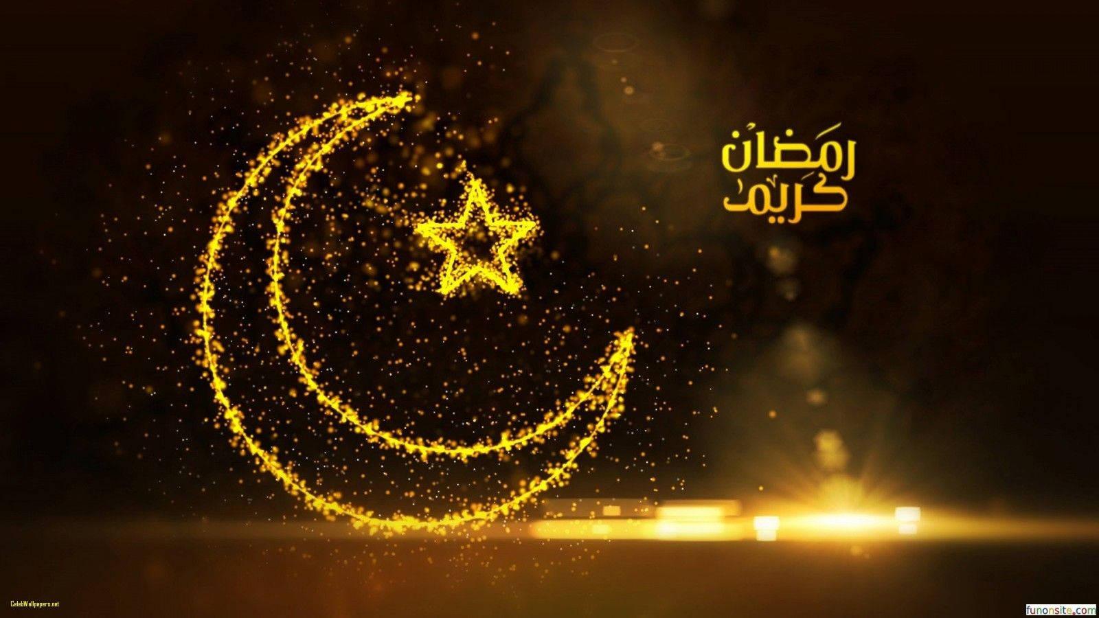 A nighttime view of a crescent moon and star in the Islamic faith — 1600x900 wallpaper