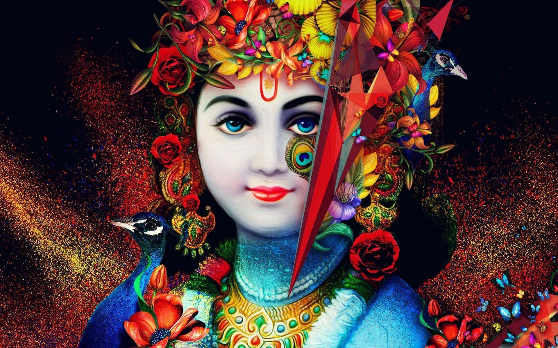 a painting of a woman with flowers on her head