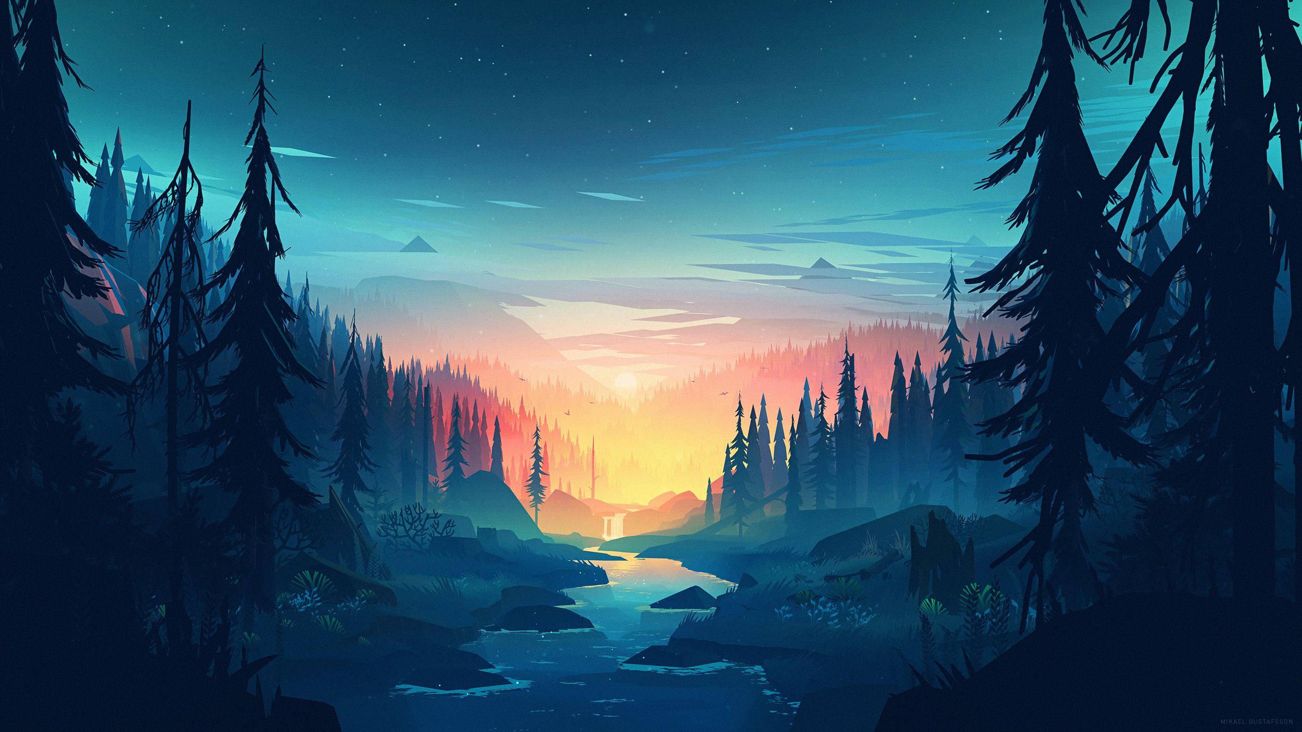 A peaceful, scenic landscape in the game Firewatch — 2560x1440 wallpaper