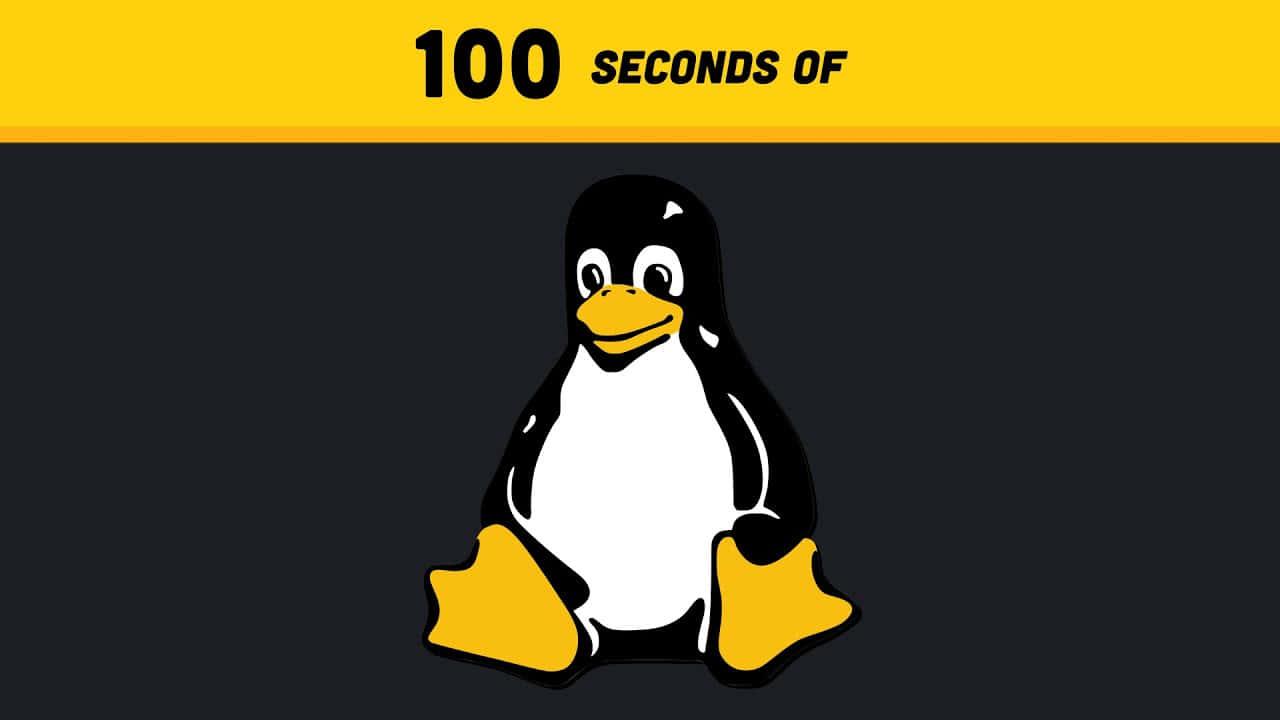a penguin with the words 100 seconds of linux — 1280x720 wallpaper