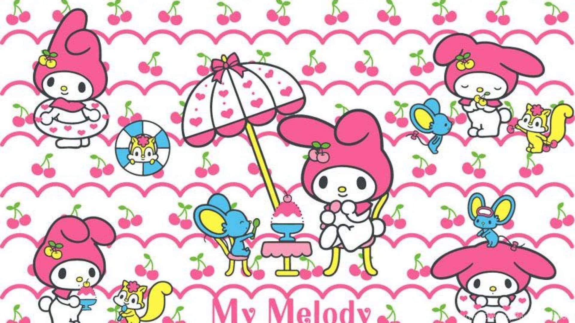 a pink and white background with a pink and white kawaii character — 1920x1080 wallpaper