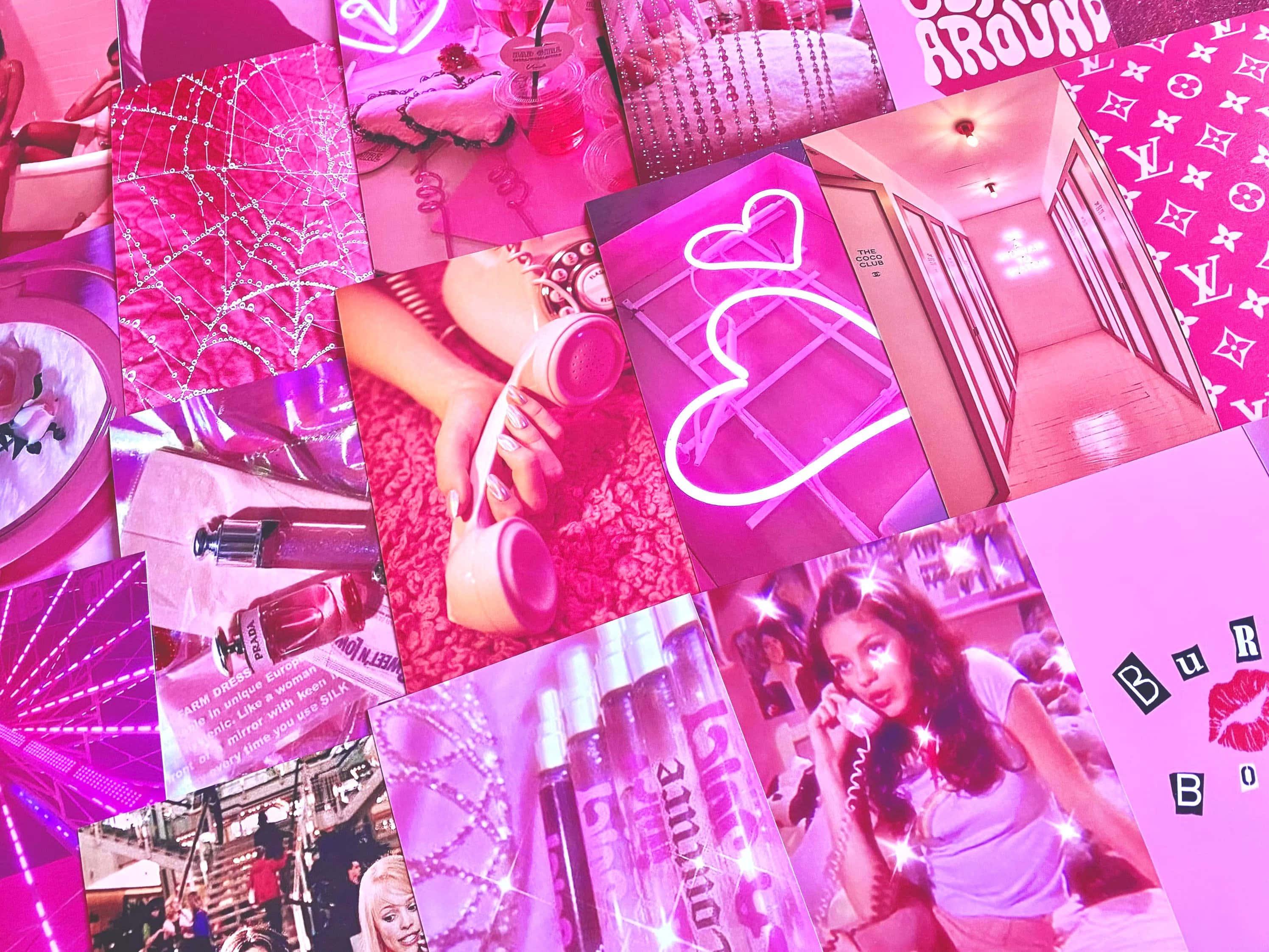 a pink collage with many pictures of people — 2992x2244 wallpaper