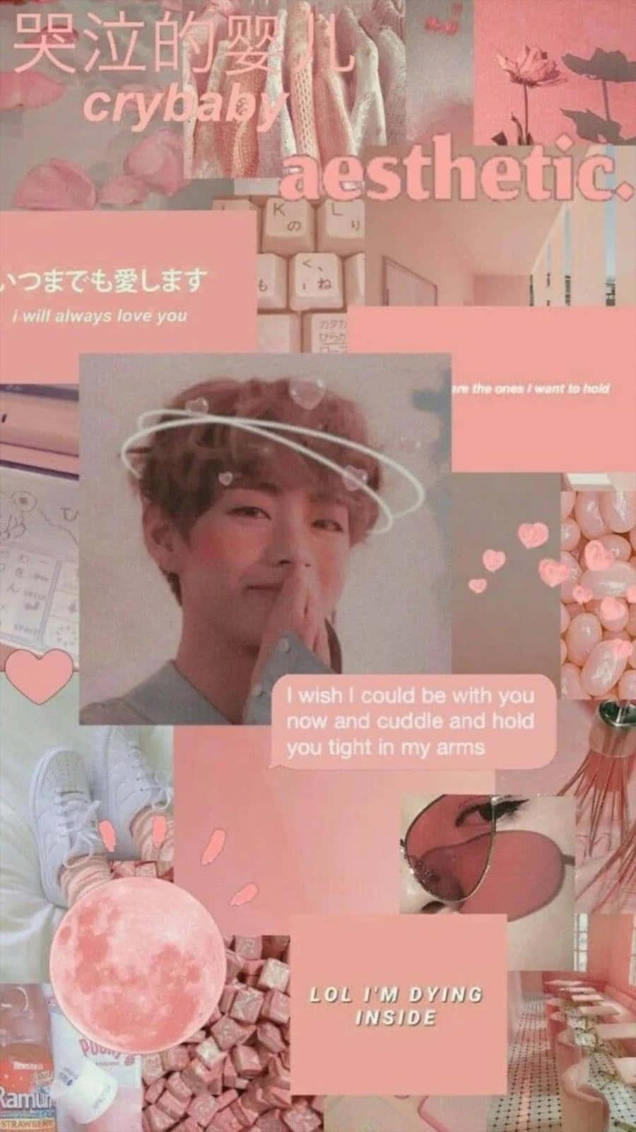 a pink collage with pictures of a man and a girl