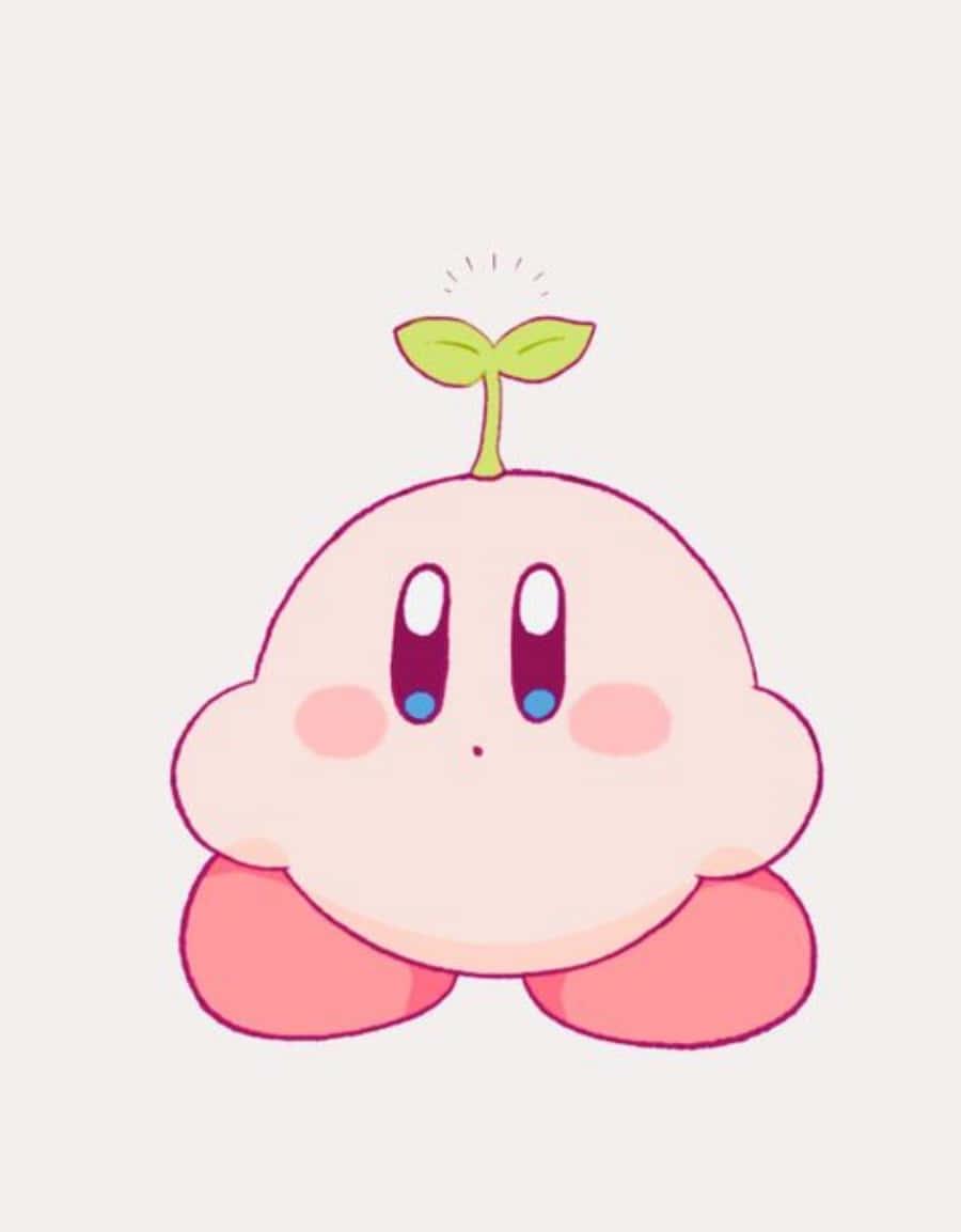 a pink kirby with a plant on his head — 900x1153 wallpaper