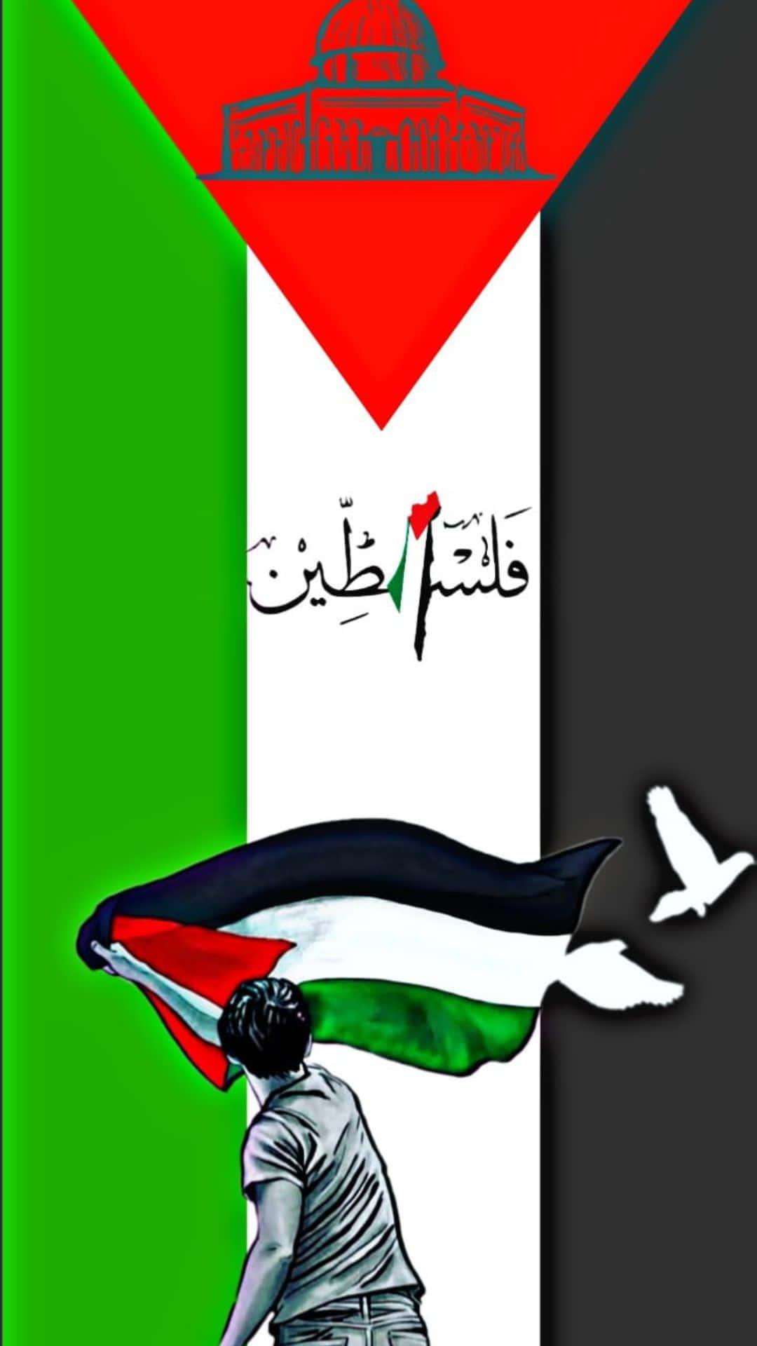 a poster with a man holding a flag and a bird — 1080x1920 wallpaper