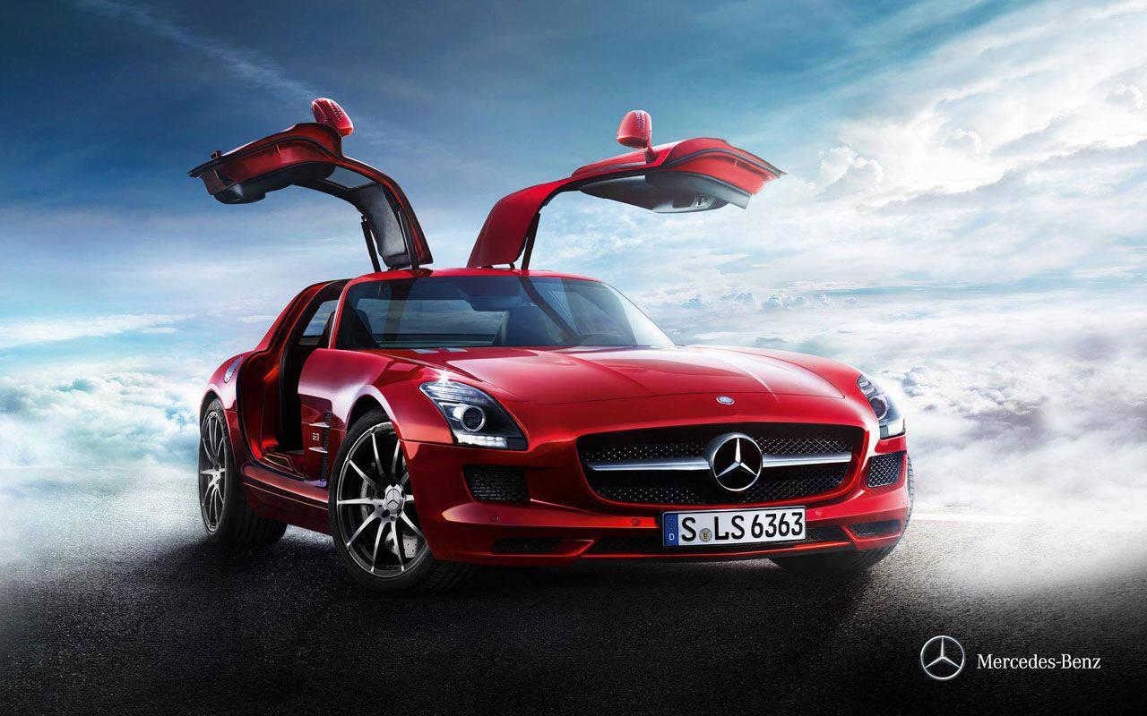 A red and powerful Mercedes-Benz SLS AMG — 1280x800 wallpaper