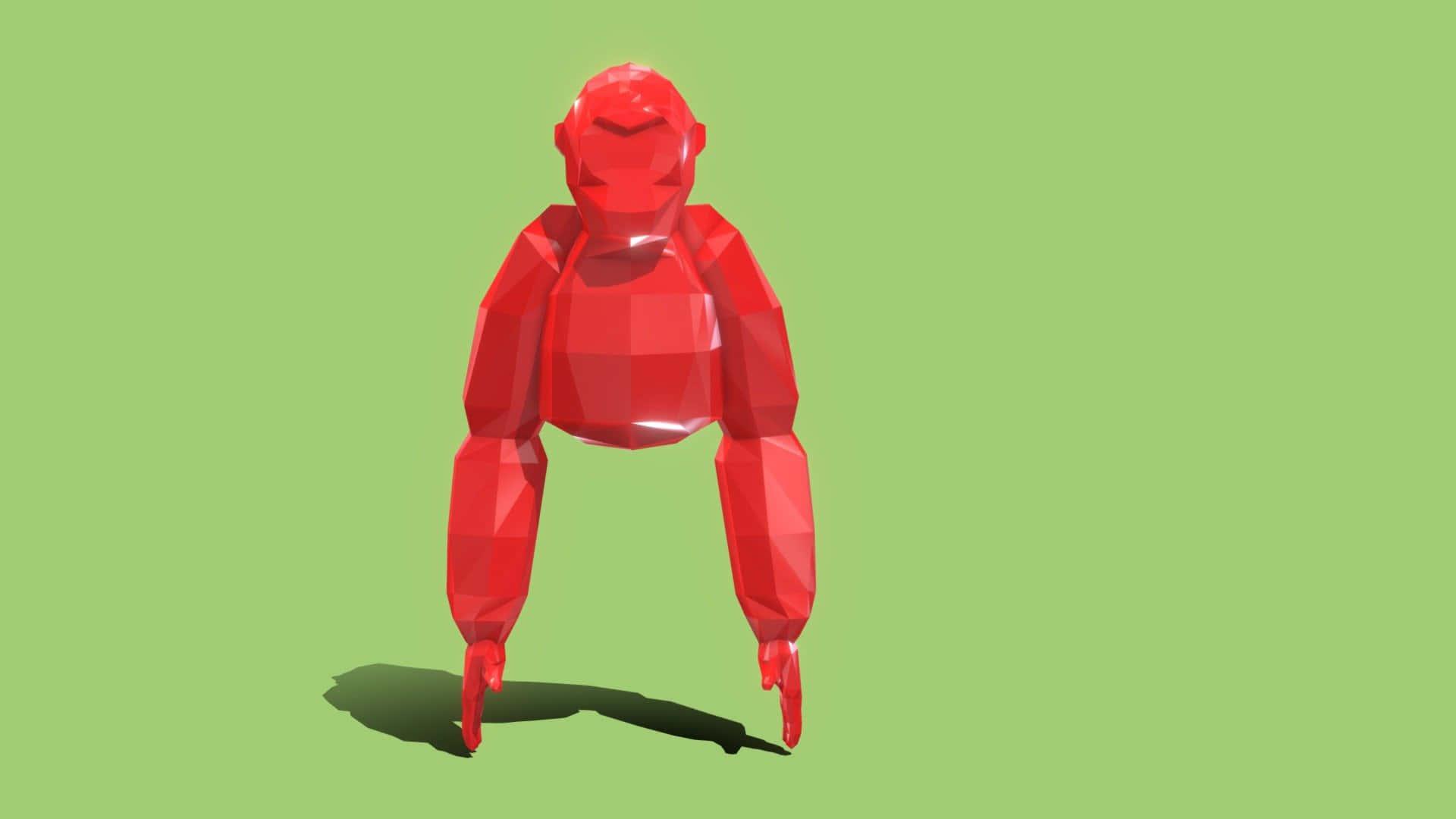 a red polygonal robot standing on a green background — 1920x1080 wallpaper