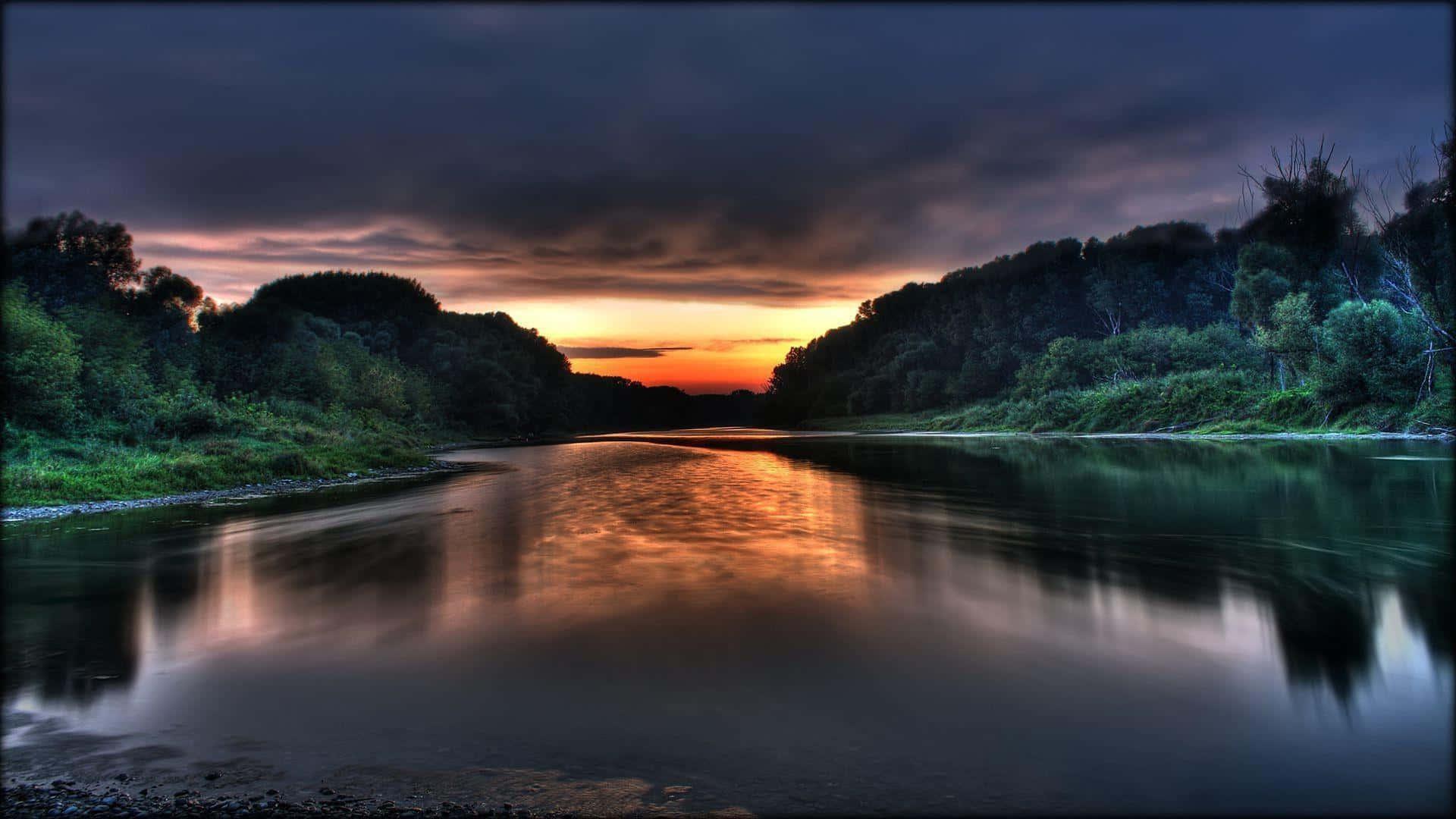 a river with clouds and trees at sunset — 1920x1080 wallpaper