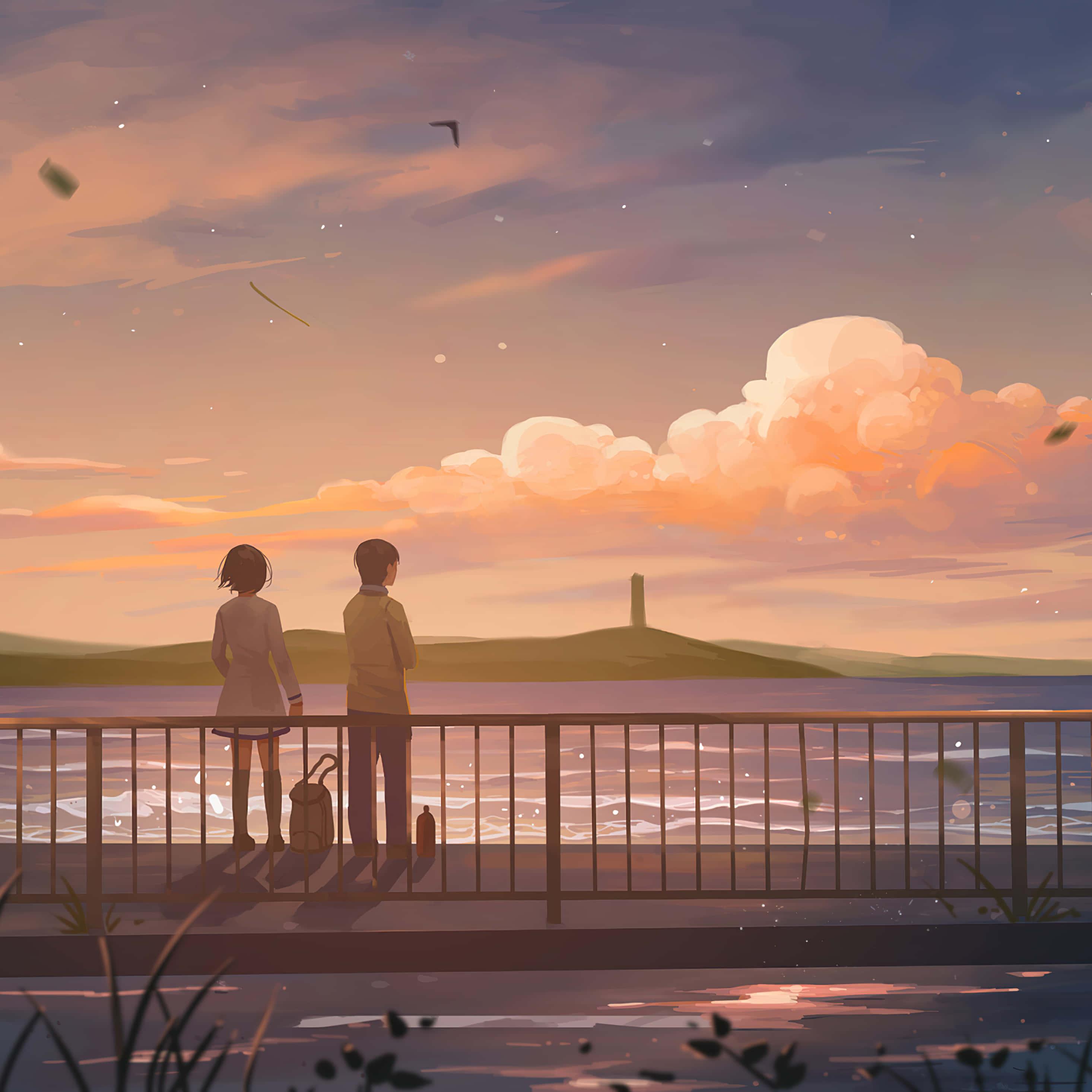 A romantic aesthetic of love between a couple in anime. — 2932x2932 wallpaper