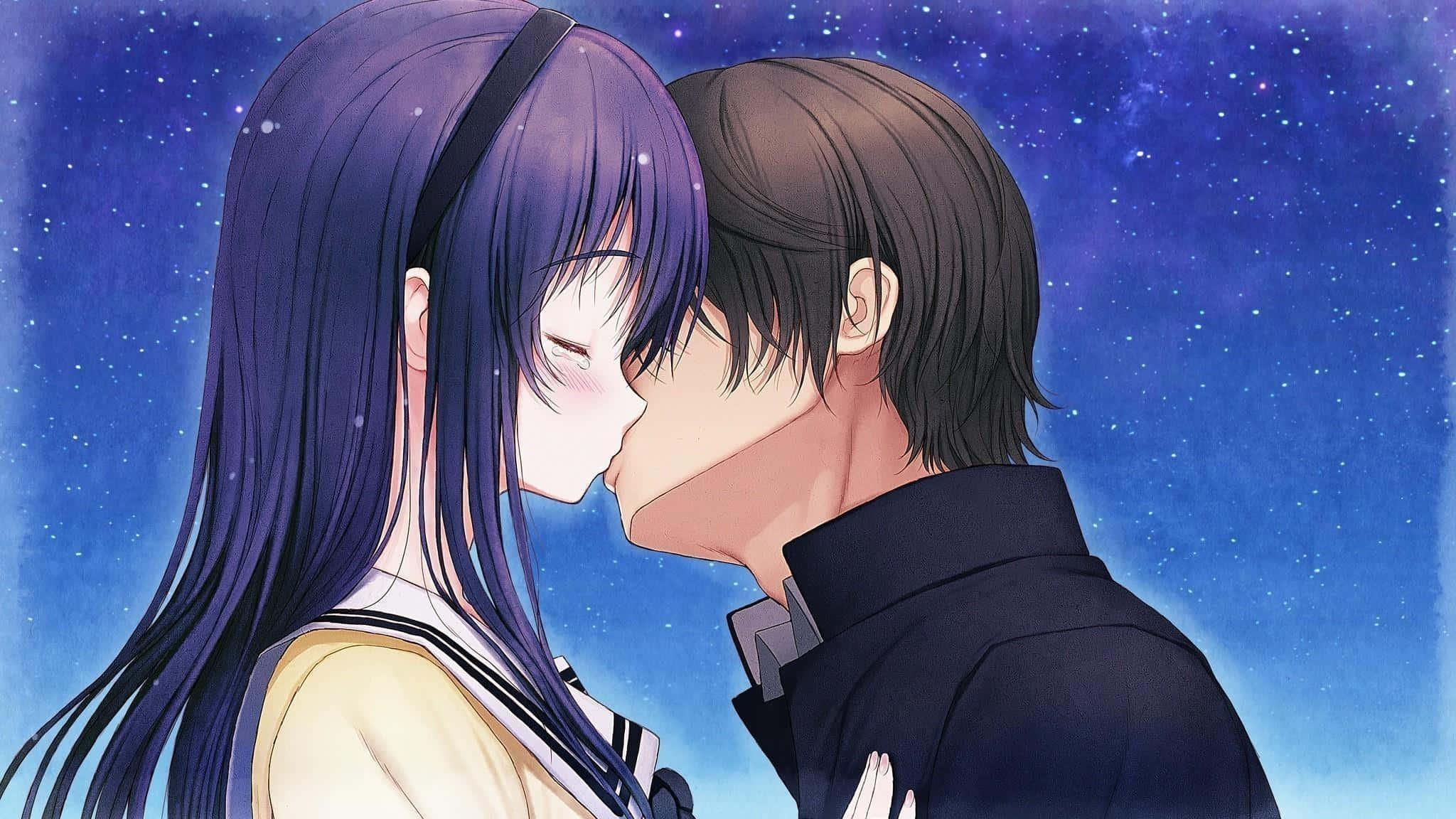 A romantic anime love moment. — 2048x1152 wallpaper