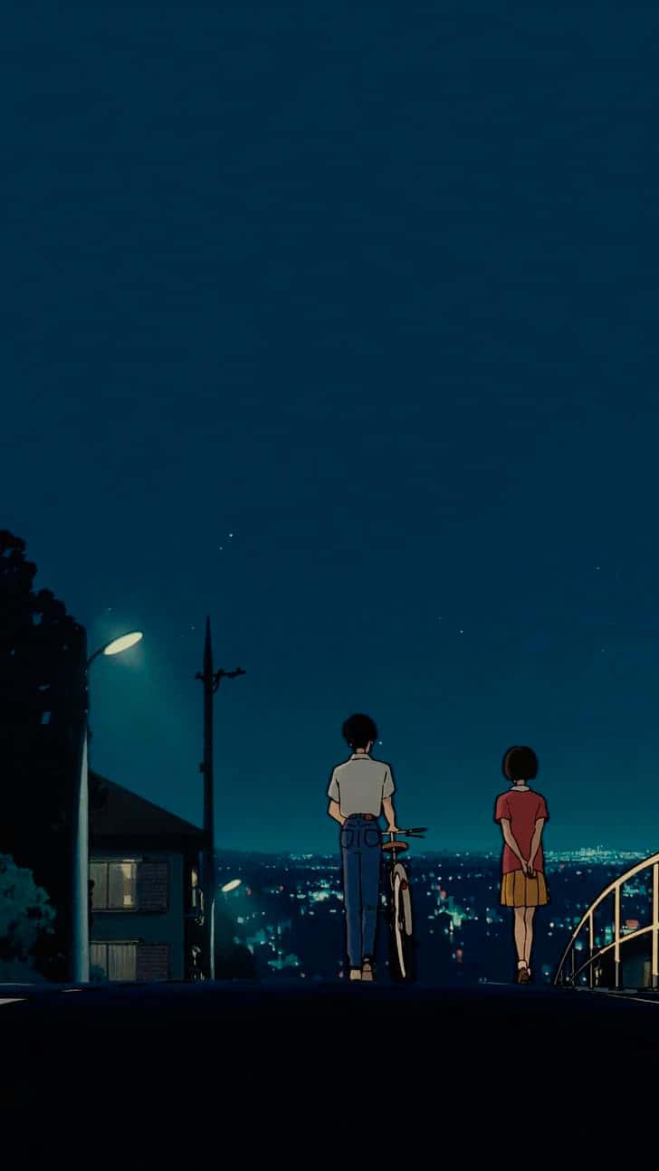 A romantic moment between two anime characters — 728x1294 wallpaper