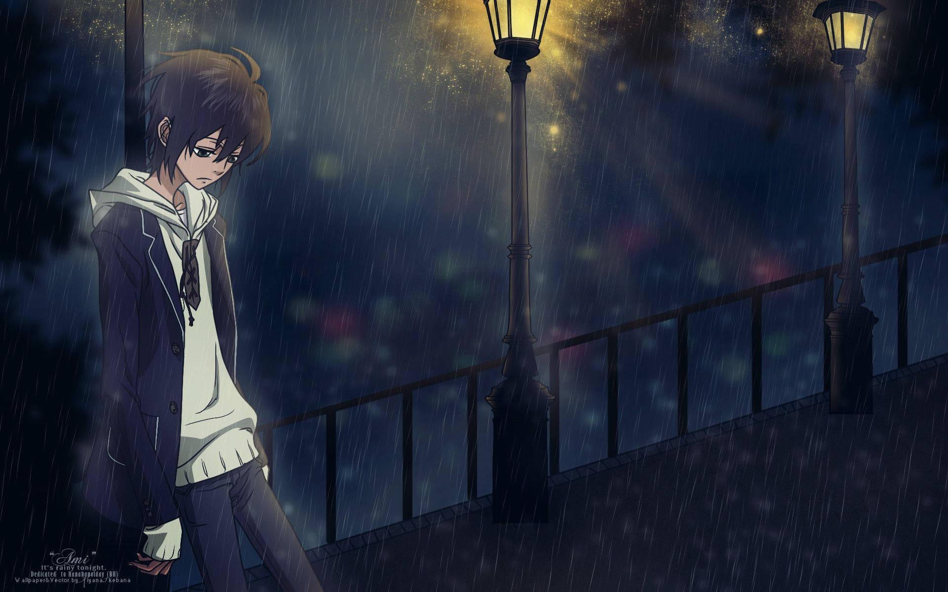 A Sad Anime Boy Waiting — 1920x1200 wallpaper