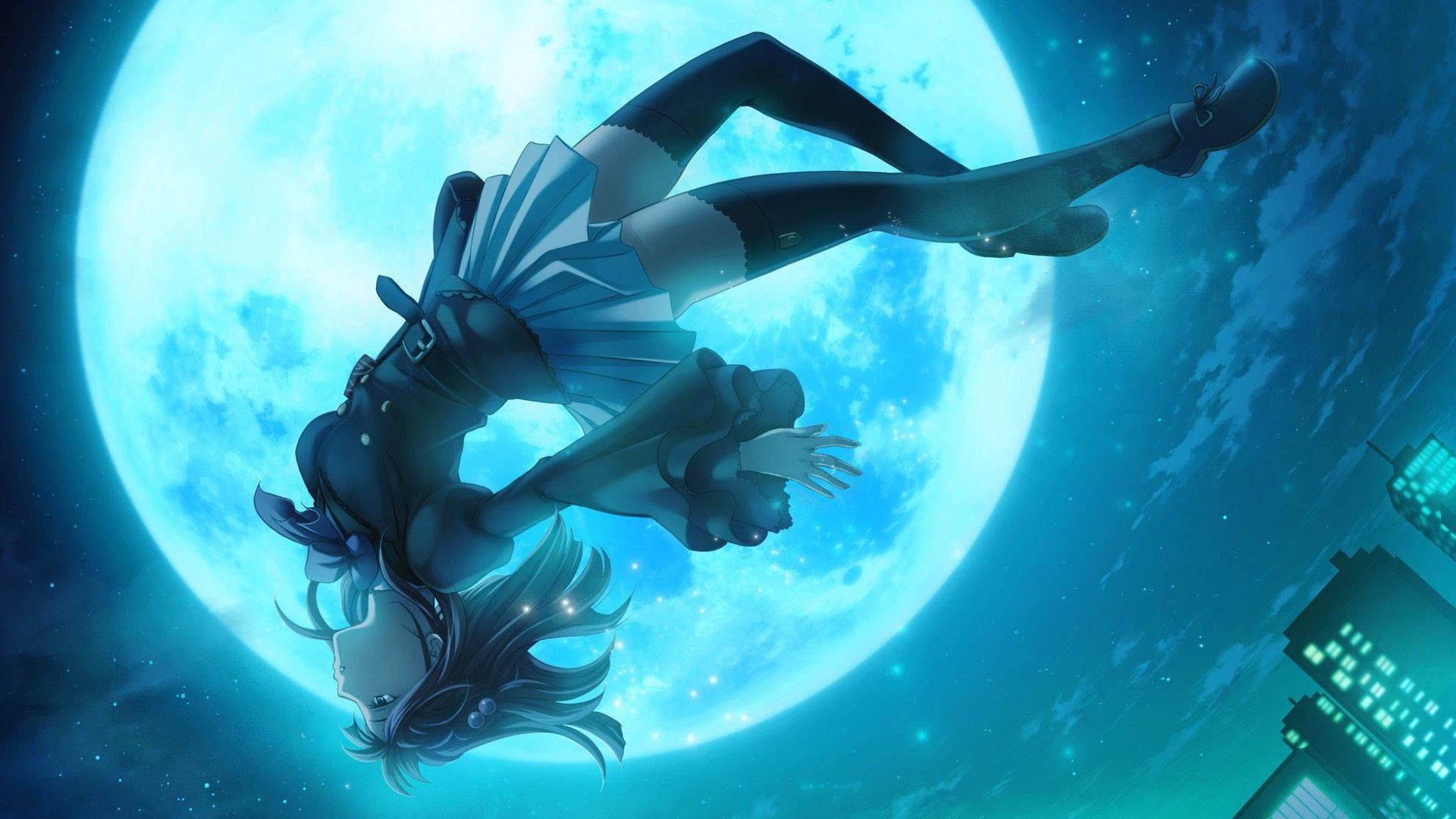 A Sad Anime Girl Falling Into the Unknown — 1920x1080 wallpaper
