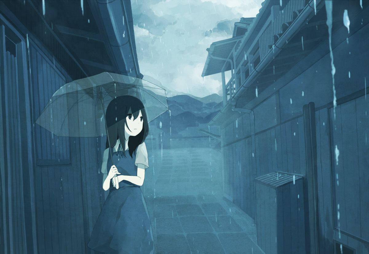 A Sad Anime Girl In A Rainy Day — 1200x825 wallpaper