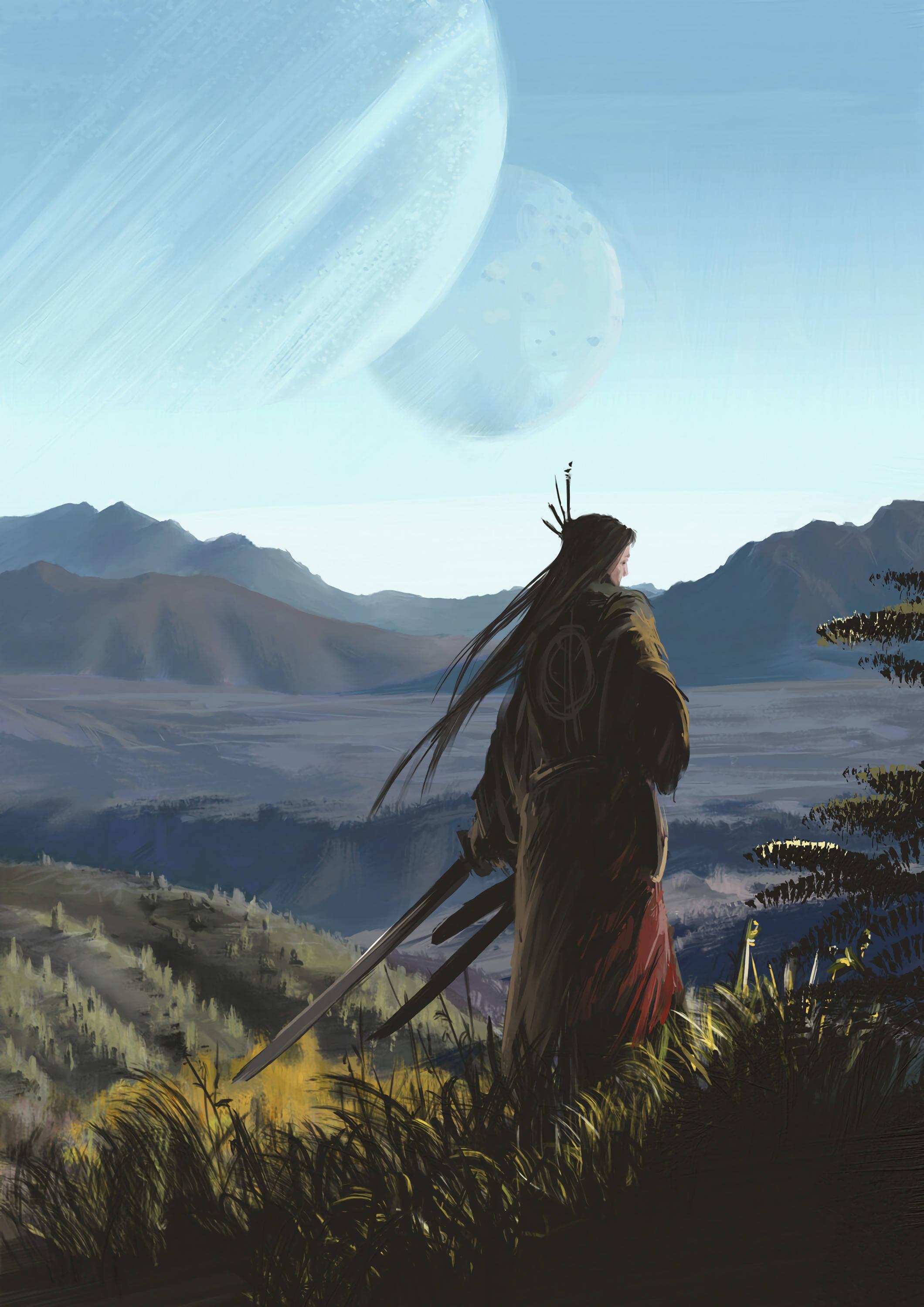A Samurai Warrior Standing in the Mountains — 2120x3000 wallpaper