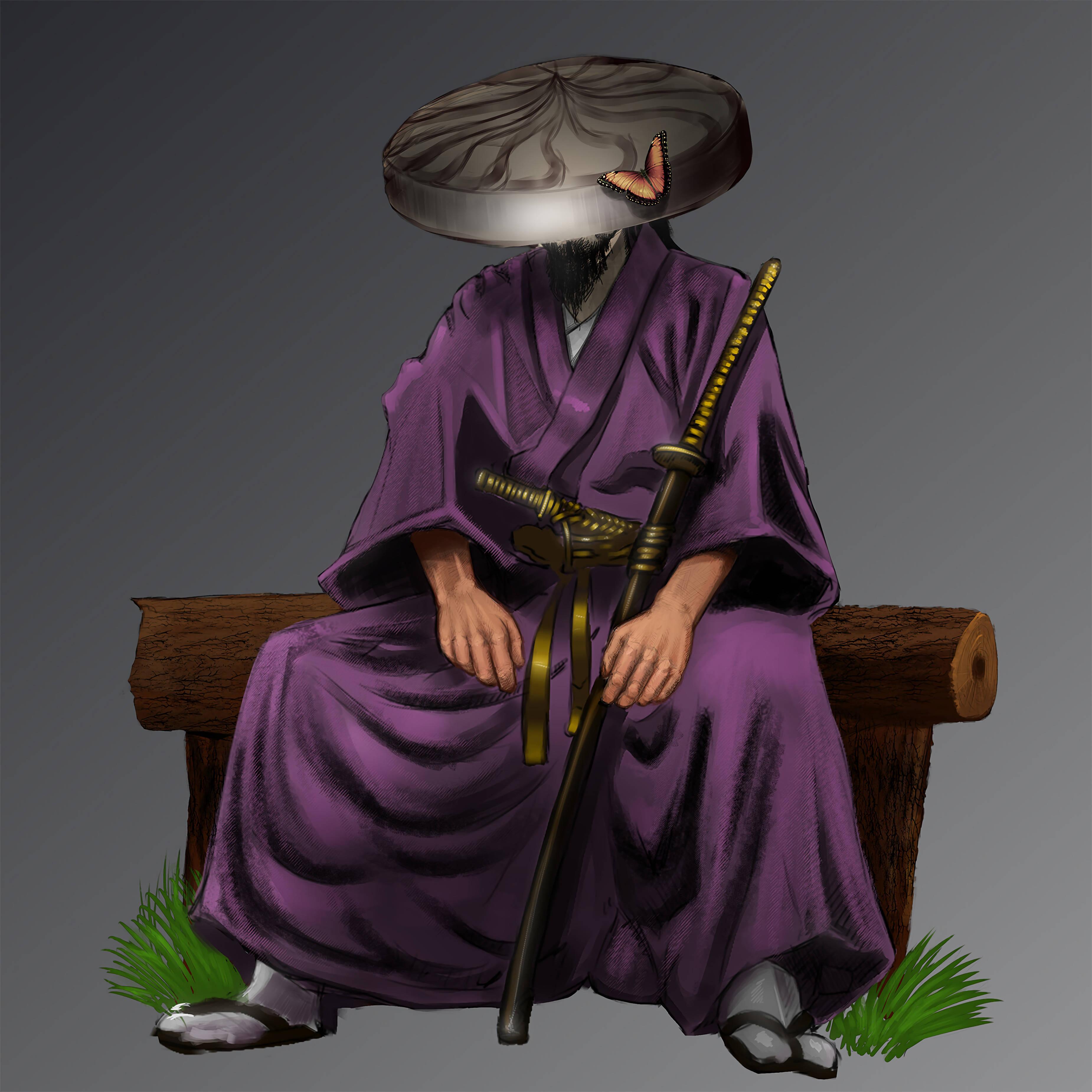 A seated and noble Samurai with a fierce look — 3700x3700 wallpaper
