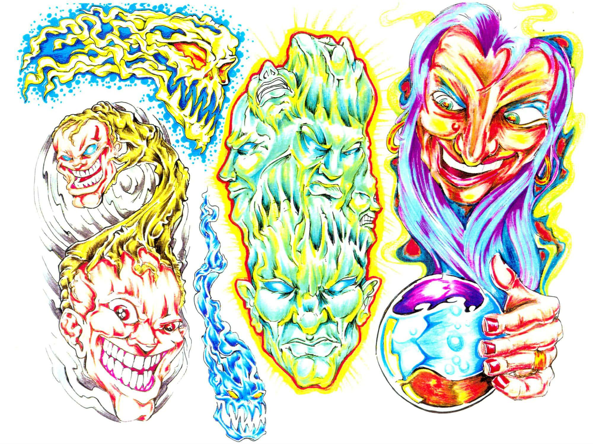 a set of colorful tattoos with different faces — 2000x1500 wallpaper