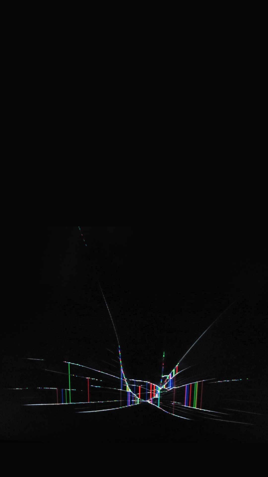 A shattered iPhone display amidst a dark void — 1080x1920 wallpaper