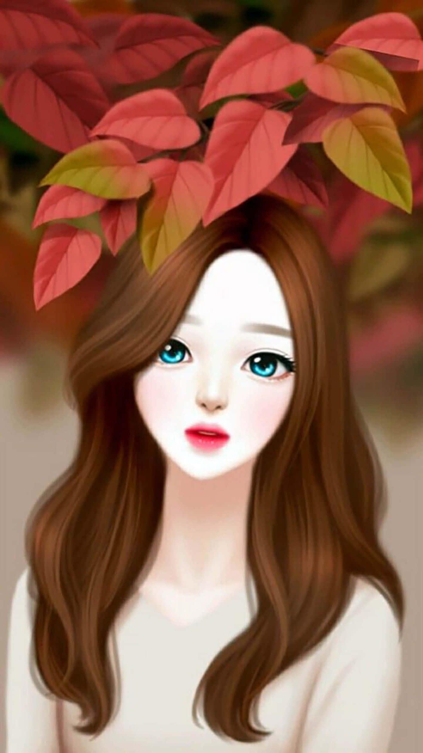 A smiling cartoon girl radiating beauty and joy — 1417x2520 wallpaper