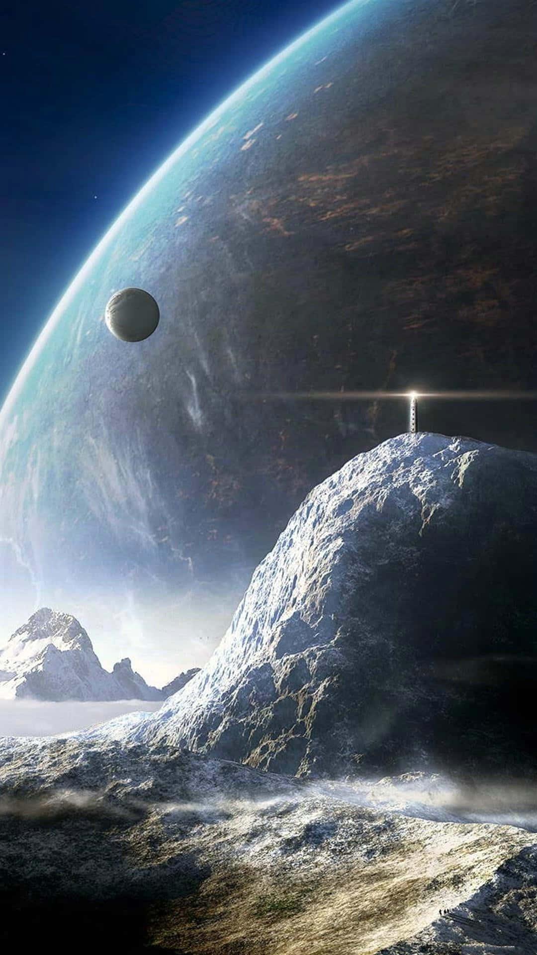 a spaceship is flying over a mountain — 1080x1920 wallpaper