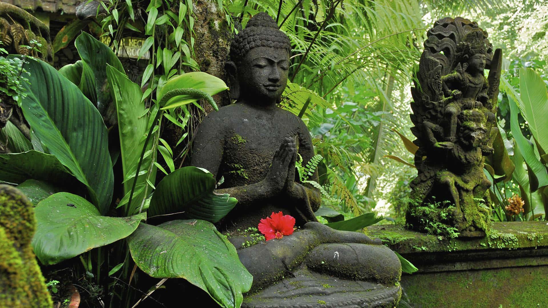 a statue of a buddha in a jungle — 1920x1080 wallpaper