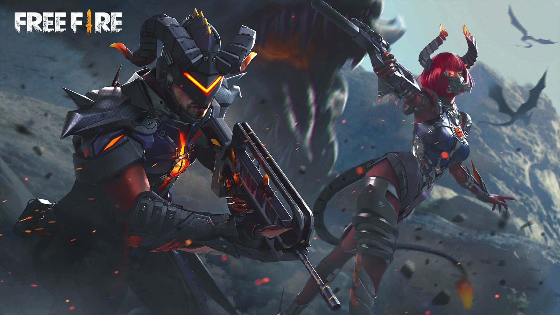 "A team ready to take on their opponents in the thrilling battle royale game, Free Fire"